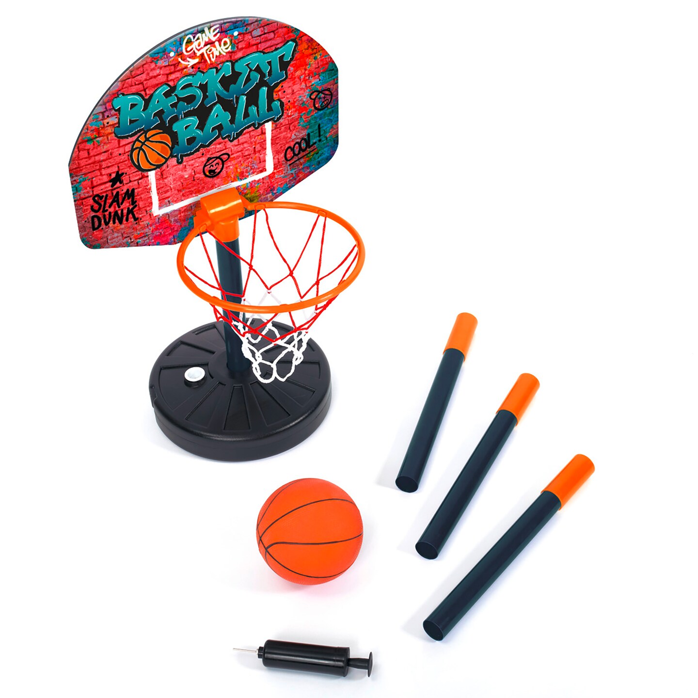 Simba Toys: Basketball Hoop Play Set - Adjustable Hoop Height Up To 63&#x22;, Ball &#x26; Pump, Graffiti Design, Sports Activity, Indoor &#x26; Outdoor, Kids Ages 3+