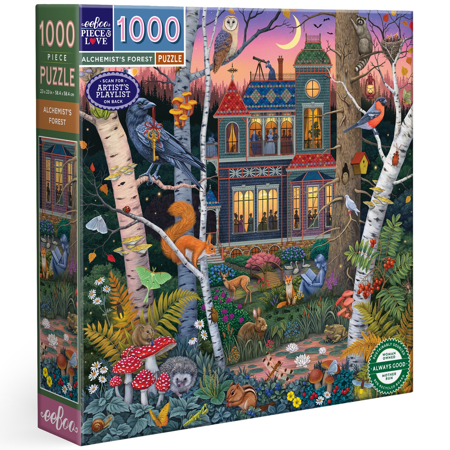 eeBoo Piece & Love: Alchemist’s Forest - 1000 Piece Puzzle – 23" Square Adult Jigsaw, Magical Woodland House Scene, Glossy & Dustless, Eco-Friendly