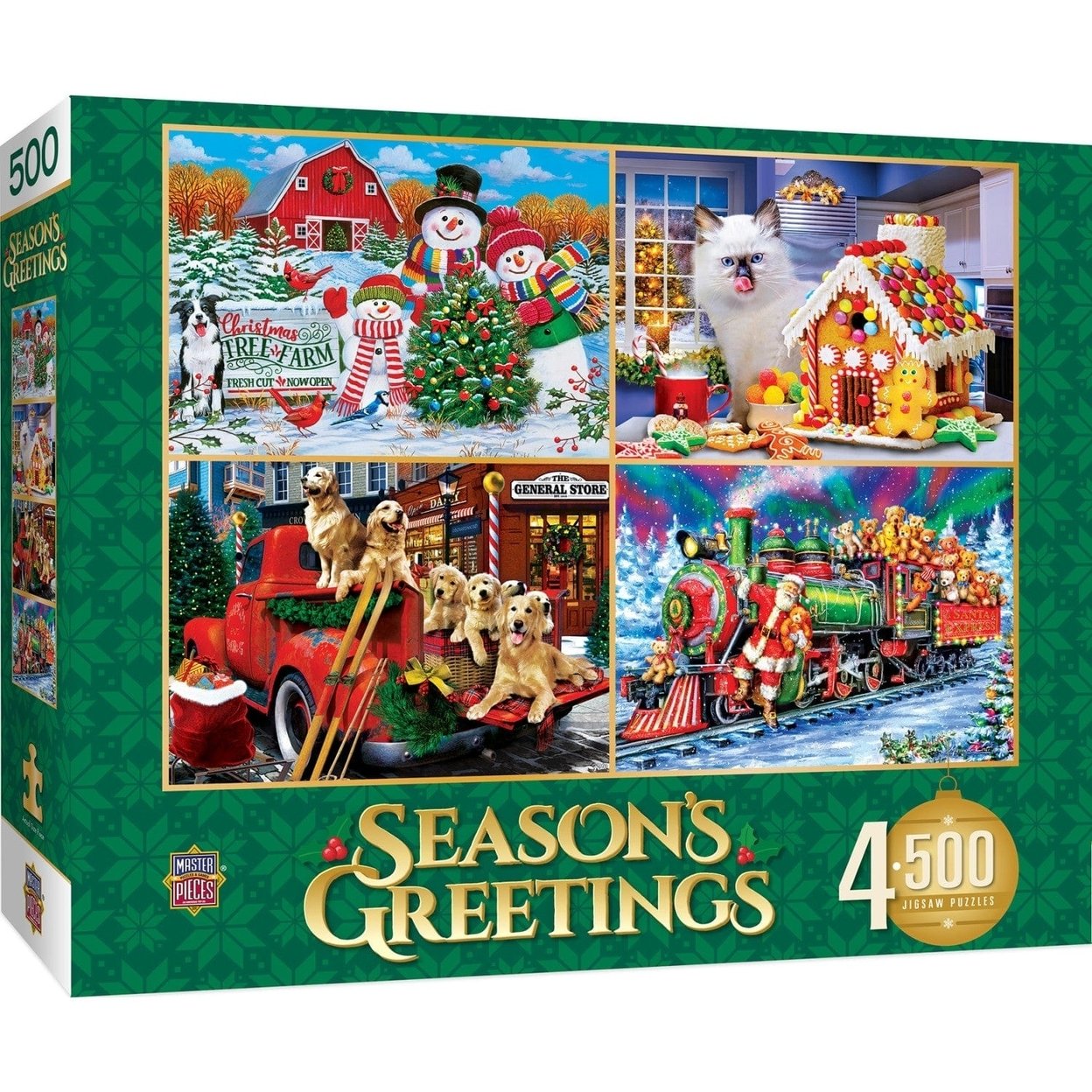 Seasons Greetings 500 Piece Jigsaw Puzzle 4-Pack Holiday Family Fun