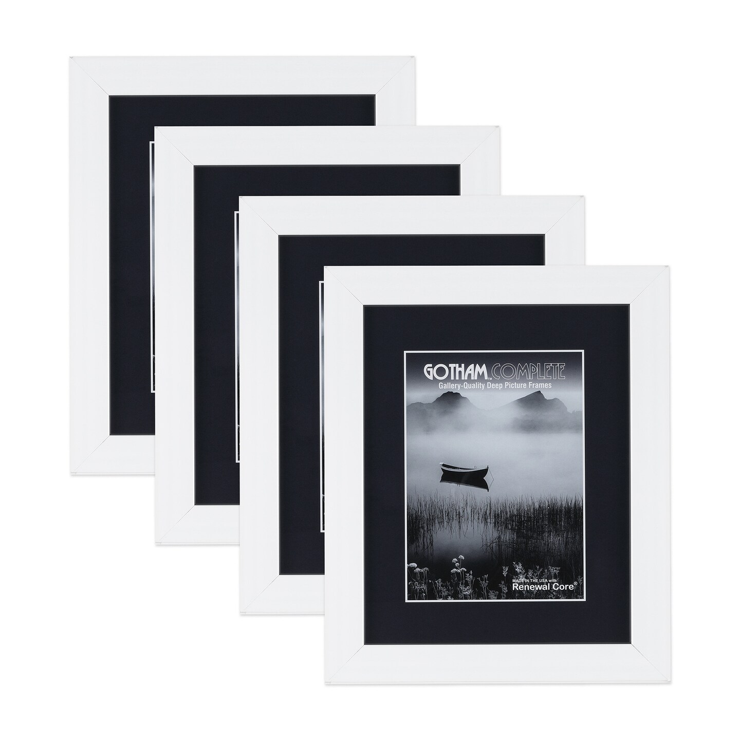 Gotham Deep Complete Picture Frames - White - 8x10" - 4 Pack - 1-5/8" Deep Frame Break Resistant Acrylic Glazing - Professional Quality Frames for Heavy Duty Canvases or Prints - Made in the USA