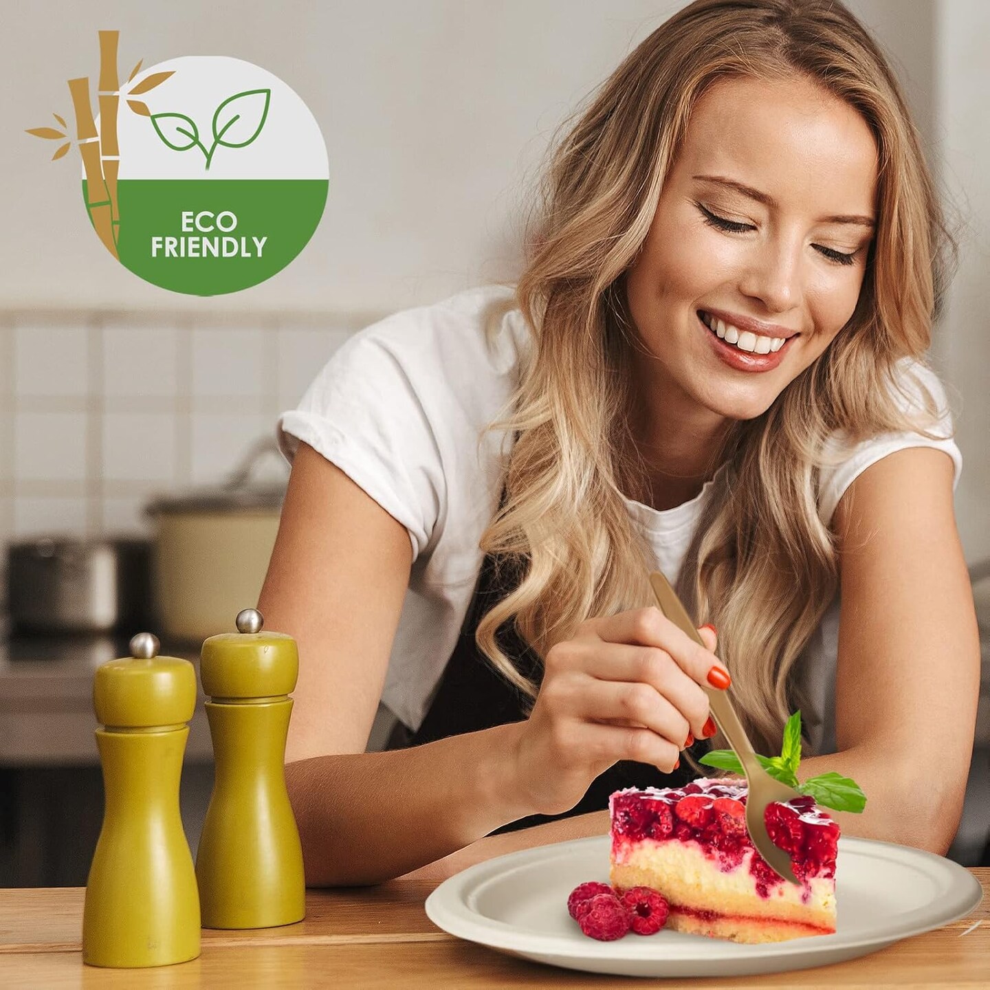 250-Piece Eco-Friendly Disposable Dinnerware Set with Biodegradable Plates, Cutlery, Cups, Degradable Tableware for Parties and Events