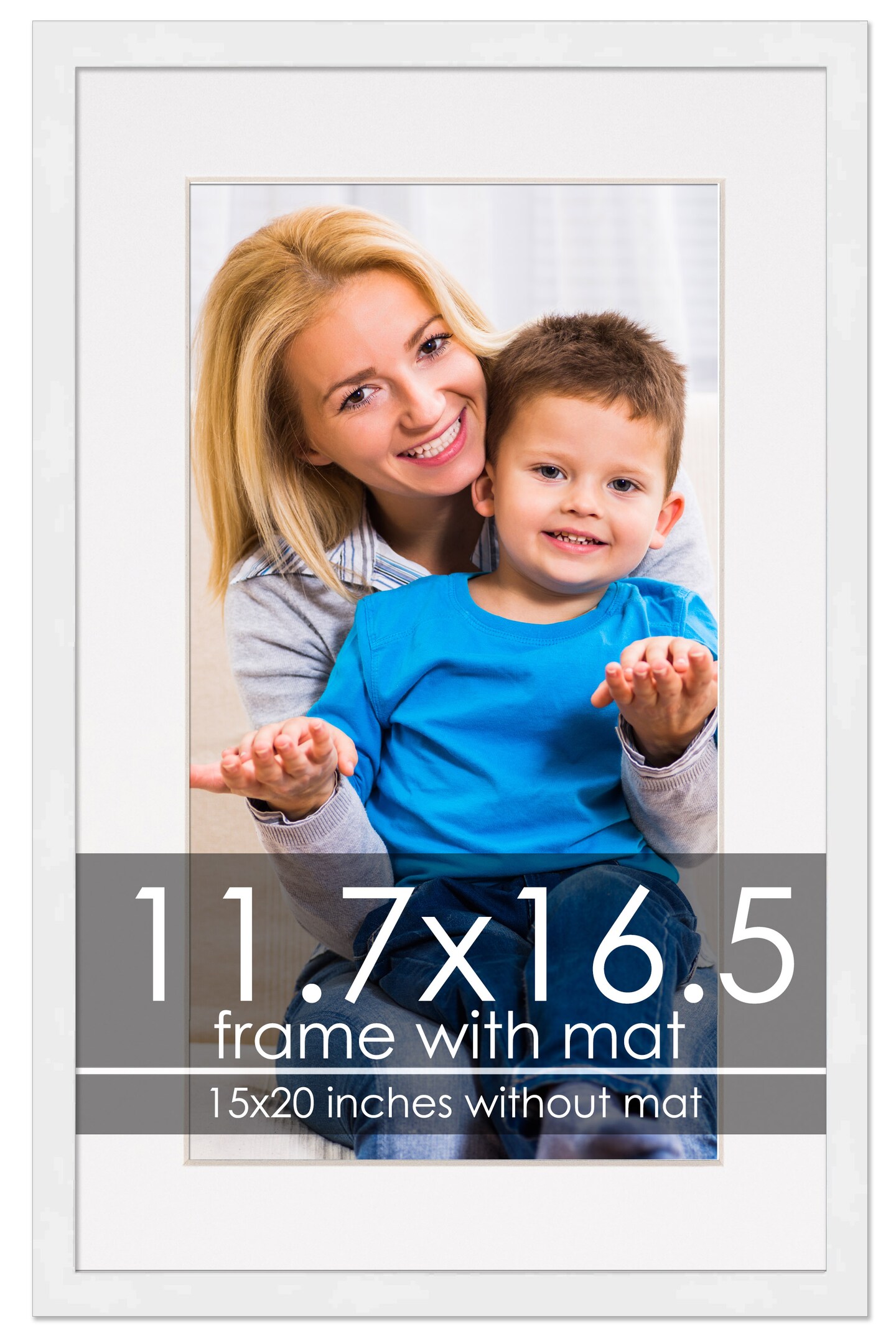 Modern White Frame with White Photo Mat, UV Acrylic Front, Foam Board Backing, 60 Sizes Available