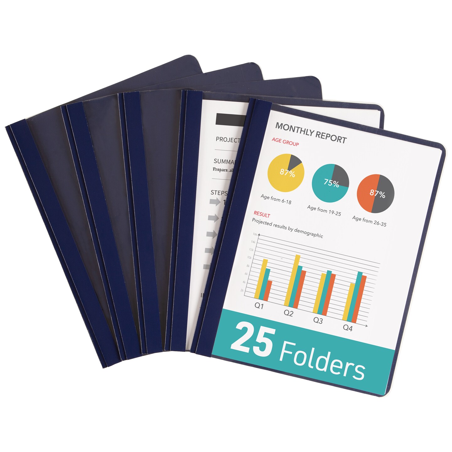 Avery Durable Clear Front Report Covers, 3 Double-Prong Fasteners, Holds up to 25 Sheets, 25 Dark Blue Covers (47961)