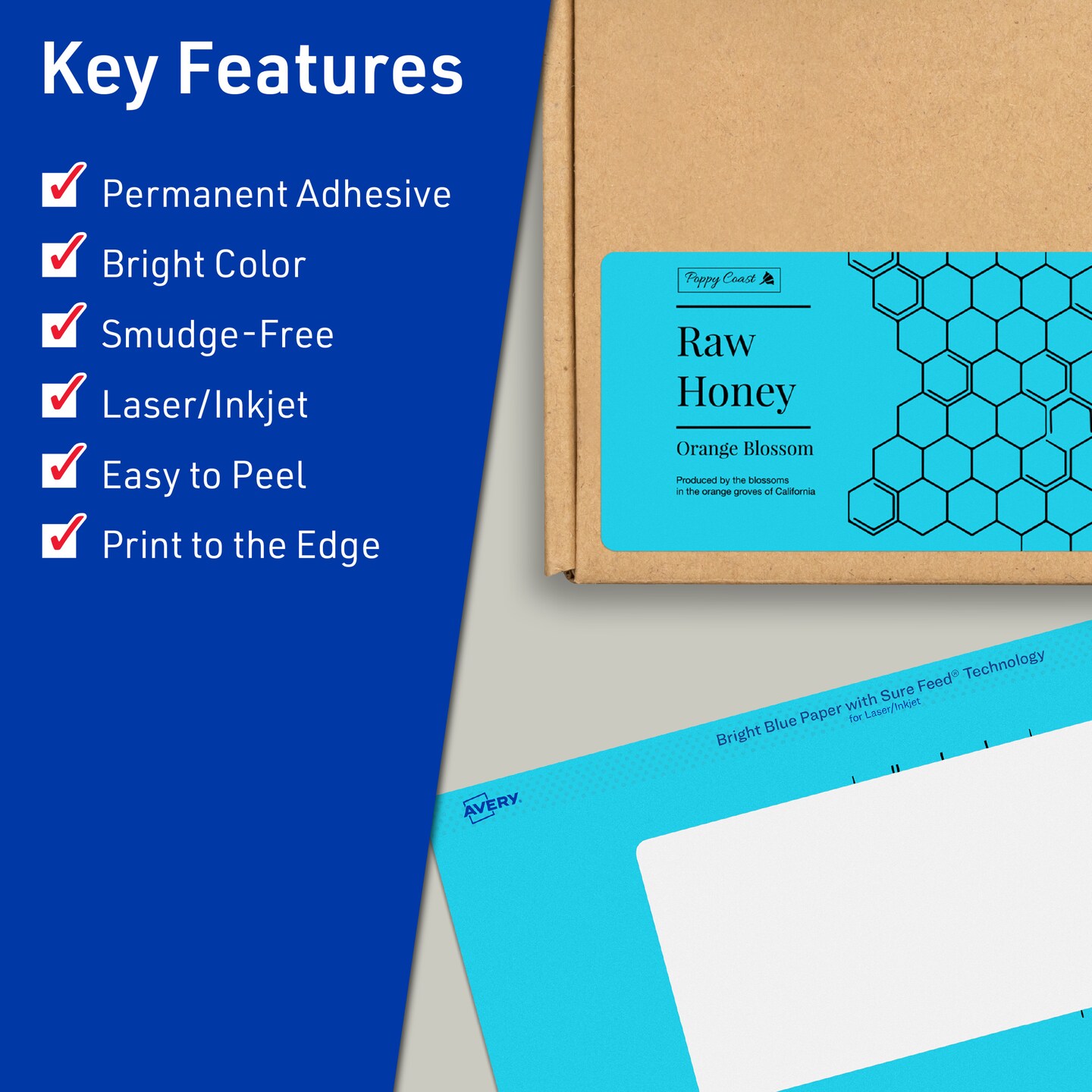 Avery Bright Blue Paper Labels, 4&#x22; x 5&#x22; Rectangle