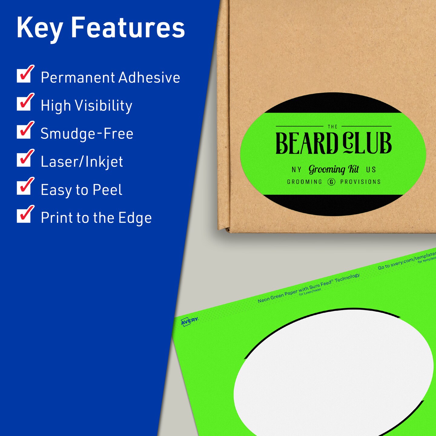 Avery Neon Green Paper Labels, 4&#x22; x 6&#x22; Oval