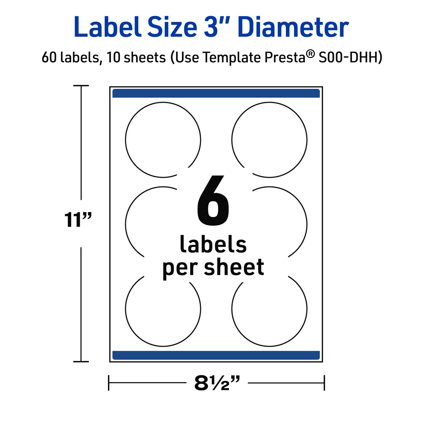 Avery Printable Round Labels, Gold Multi-Lined Border, 3&#x22; Diameter, Glossy White Round Labels, Permanent, Laser/Inkjet, 60ct, Great for Product Labels