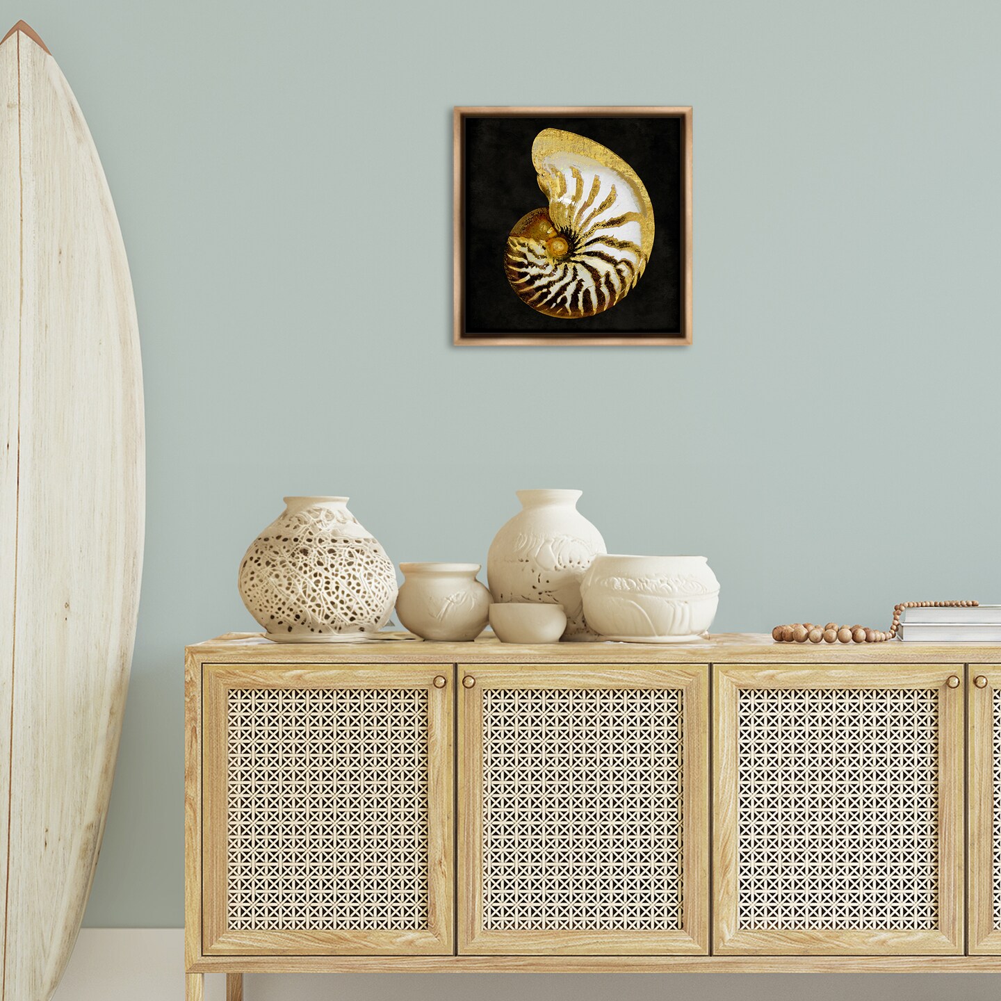 Stupell Industries Spiral Patterned Shell Framed Floater Canvas Wall Art Design by Caroline Kelly