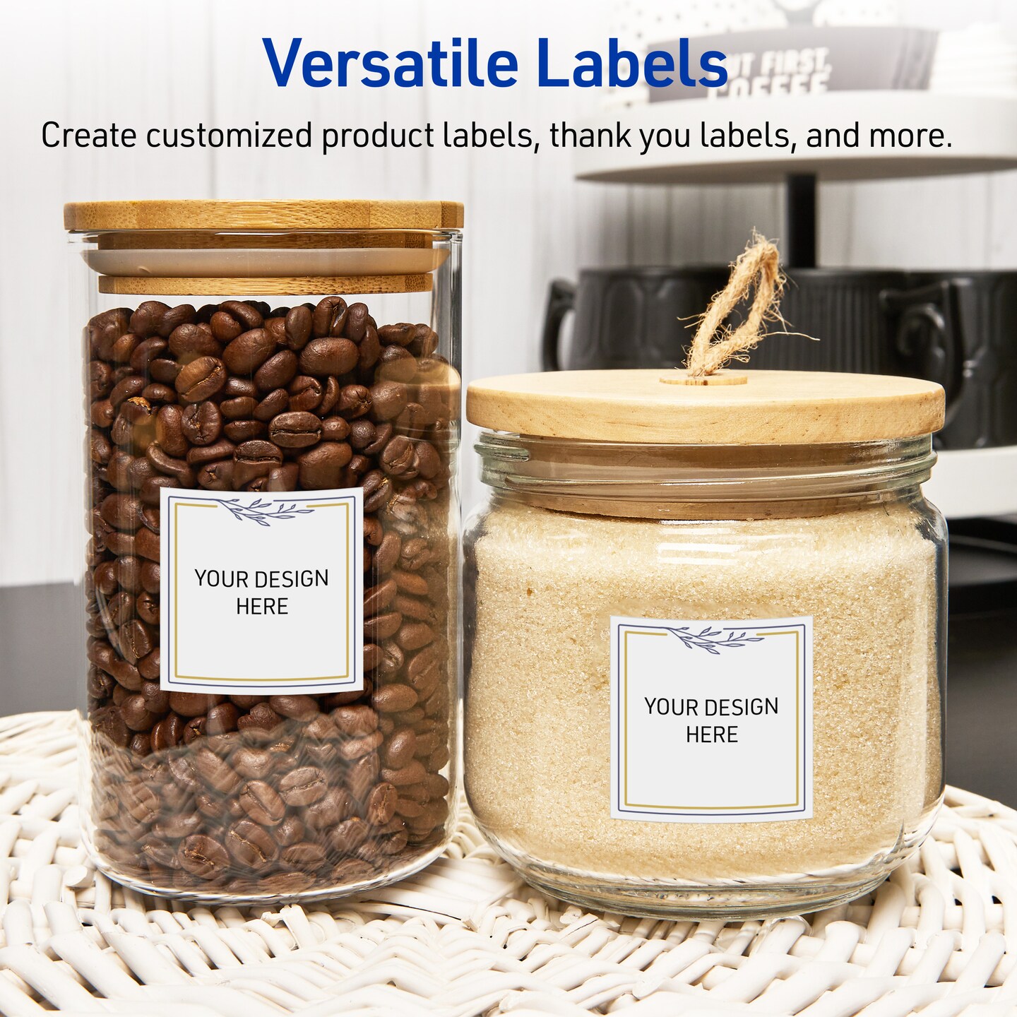 Avery Printable Square Labels, Black and White Polka Dots, 3&#x22; x 3&#x22;, Glossy White Square Labels, Permanent, Laser/Inkjet, 60ct, Great for Product Labels