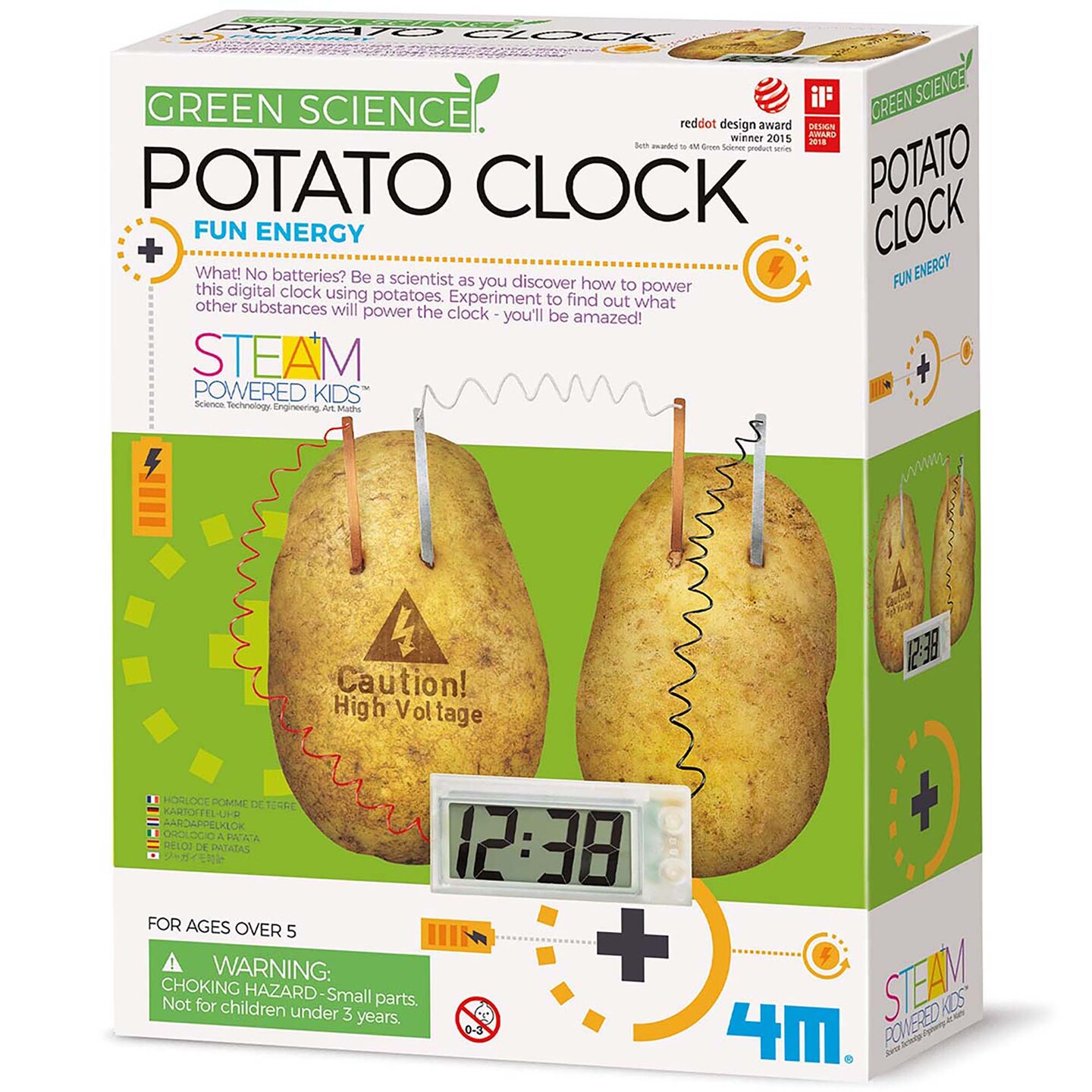 4M: Green Science: Potato Clock - DIY &#x26; Experience Battery-Free Renewable Energy, Power A Digital Clock, STEM Learning Craft Activity Kit, Kids Age 5+