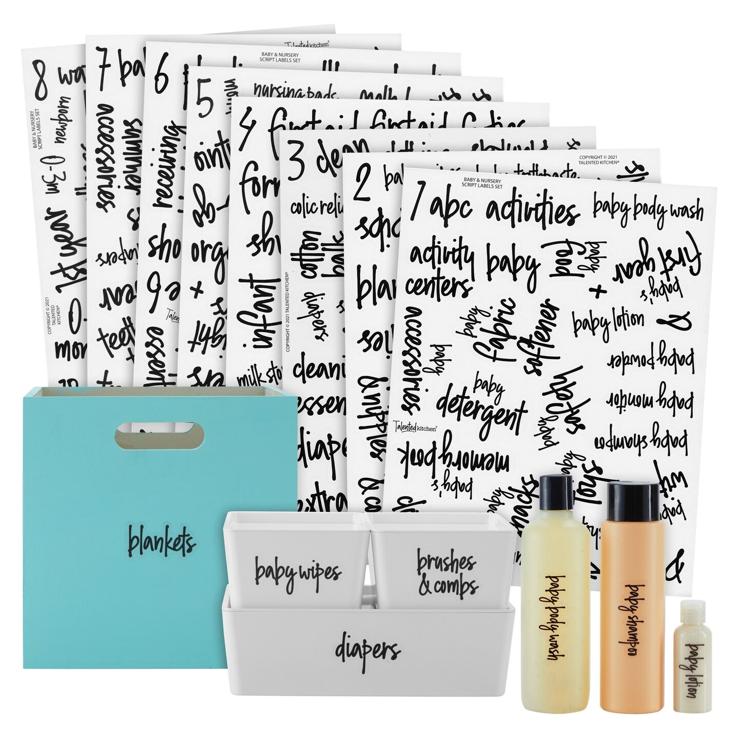 Talented Kitchen Baby & Nursery Labels – 232 Script Kids Bedroom Storage Labels for Dressers, Toys, Stuff, Closet, Changing Table Organization