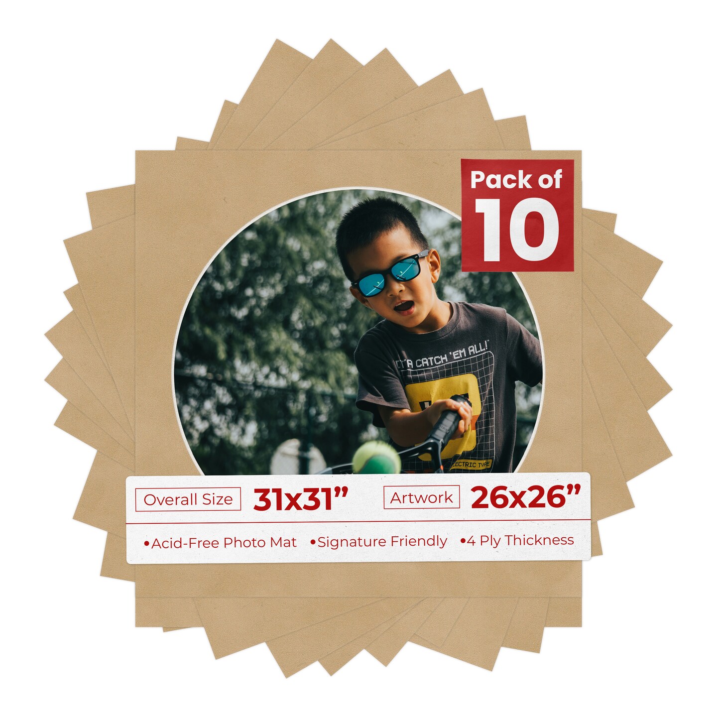 Beige Suede Mat Board for 31x31 Frames - Circle Opening for 26x26 Photos