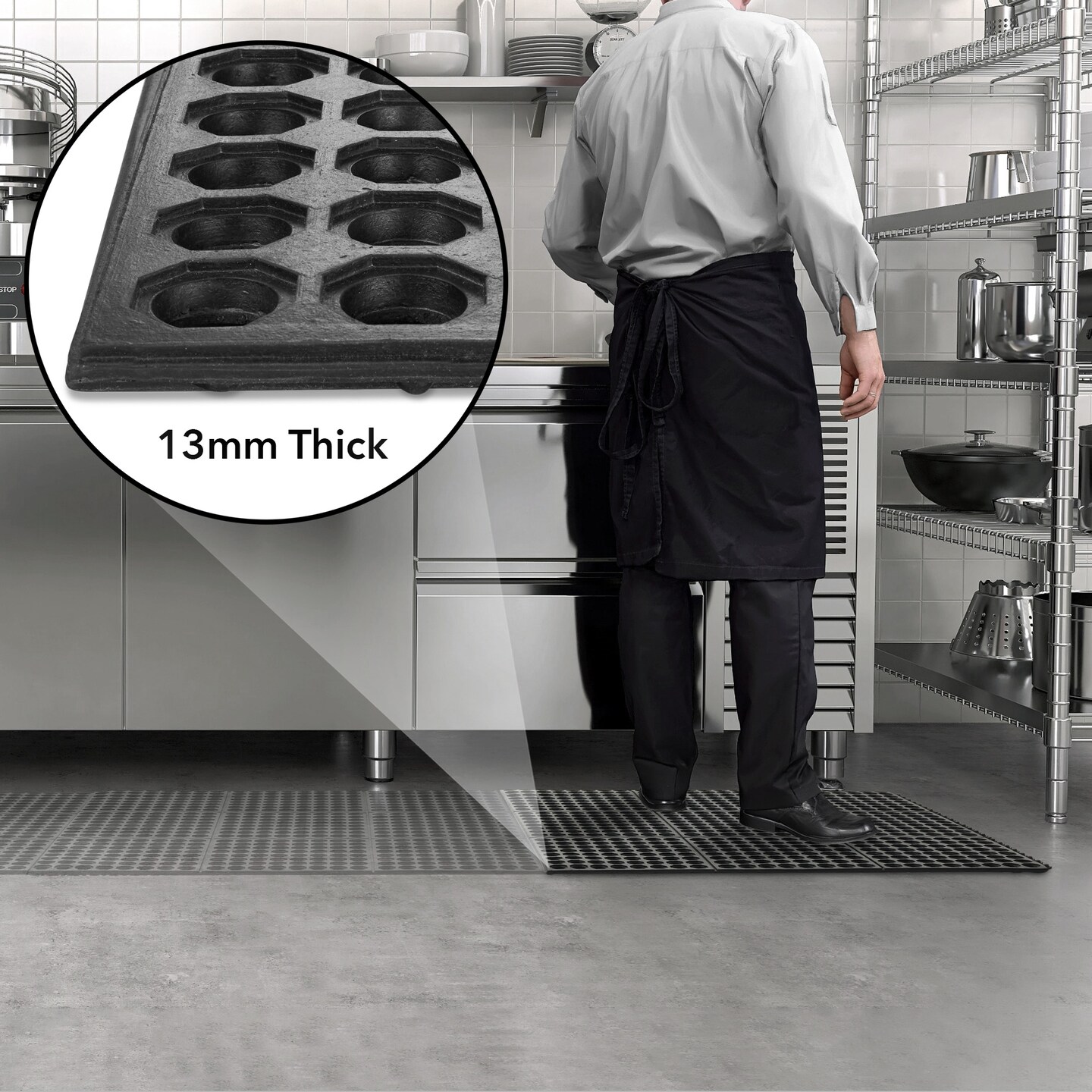 GRIDMANN Rubber Floor Mats, Anti-Fatigue Drainage Mats, Non-Slip and Grease Resistant for Restaurants, Commercial Kitchens, Bar Floors, Black