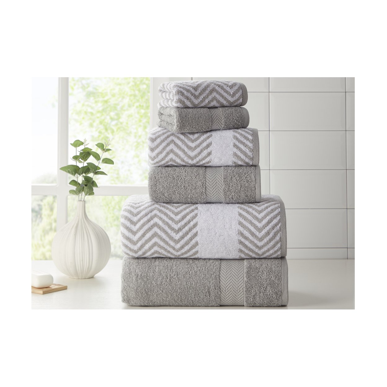 Kathy Ireland 6 Piece Chevron Jacquard Towel Set With Letsdry