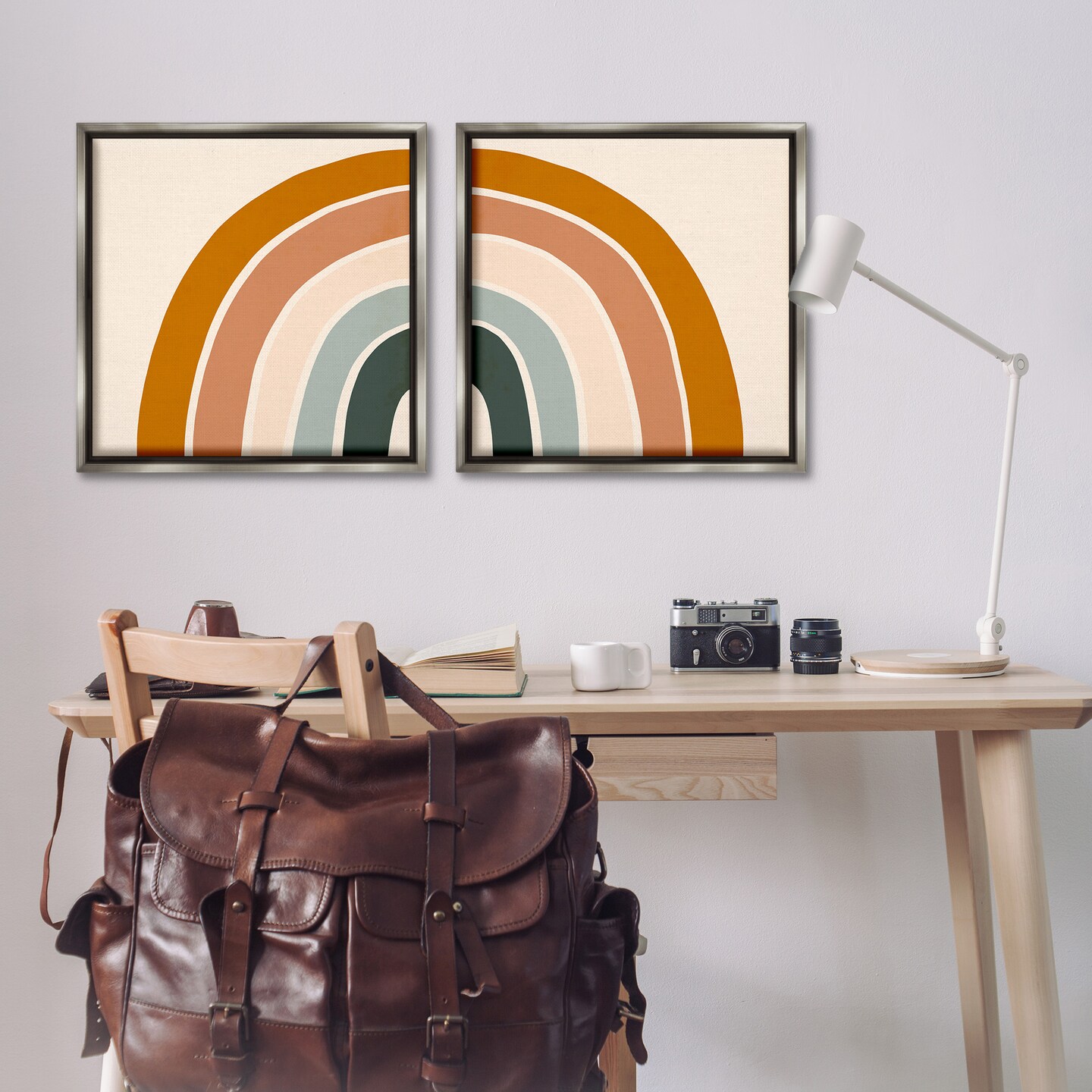 Stupell Industries Asymmetric Warm Retro Rainbow Framed Floater Canvas Wall Art