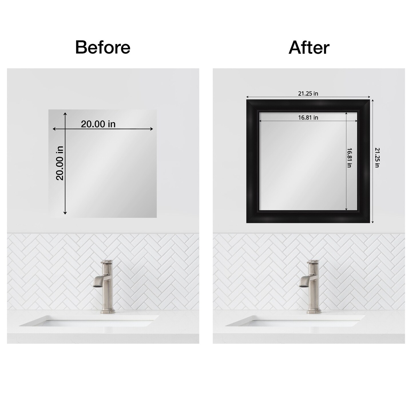Amanti Art Mirror Makeover Bathroom Mirror Frame Border Kit -  Fully Assembled Peel and Stick Frame - Mirror NOT Included - Grand Black Narrow Trim