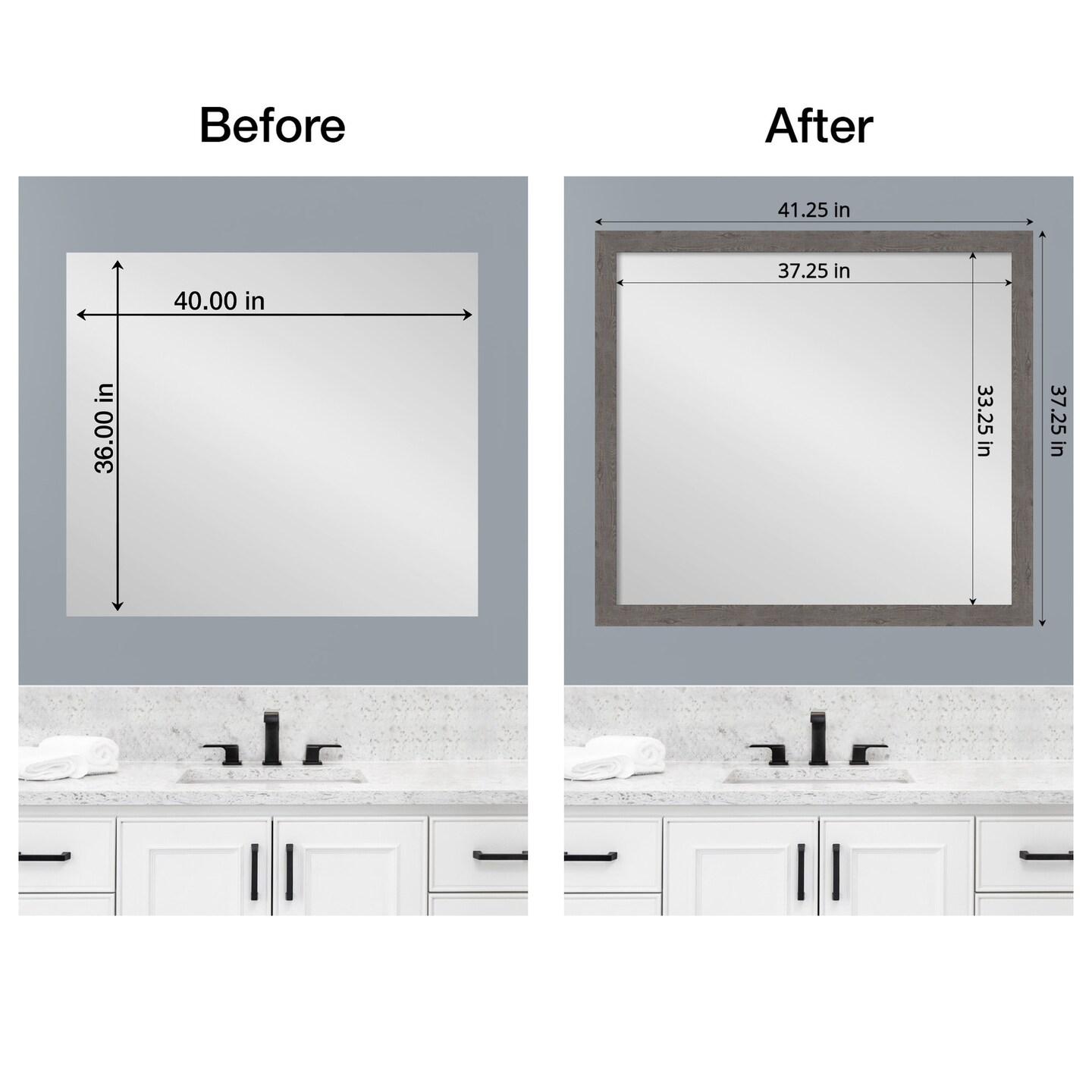 Amanti Art Mirror Makeover Bathroom Mirror Frame Border Kit -  Fully Assembled Peel and Stick Frame - Mirror NOT Included - Rustic Plank Narrow Trim