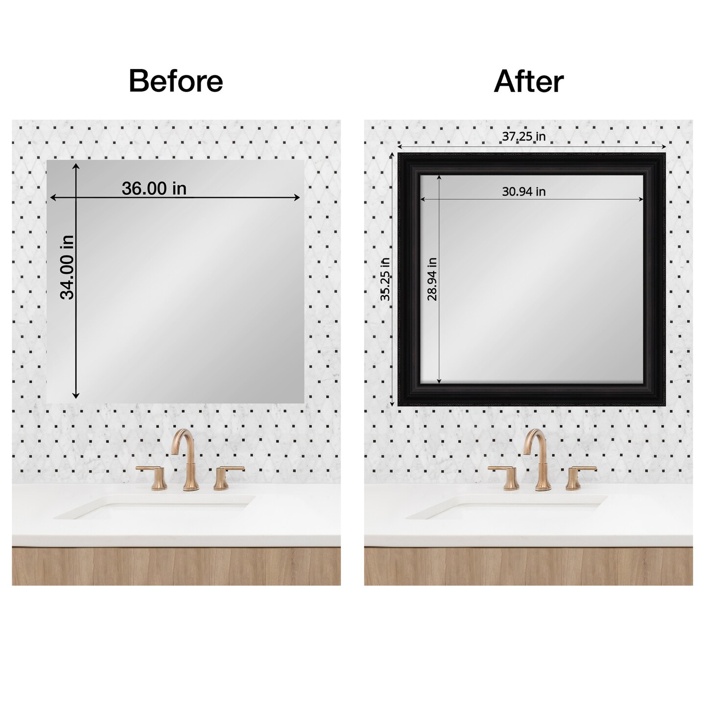 Amanti Art Mirror Makeover Bathroom Mirror Frame Border Kit - Fully Assembled Peel and Stick Frame - Mirror NOT Included - Parlor Trim