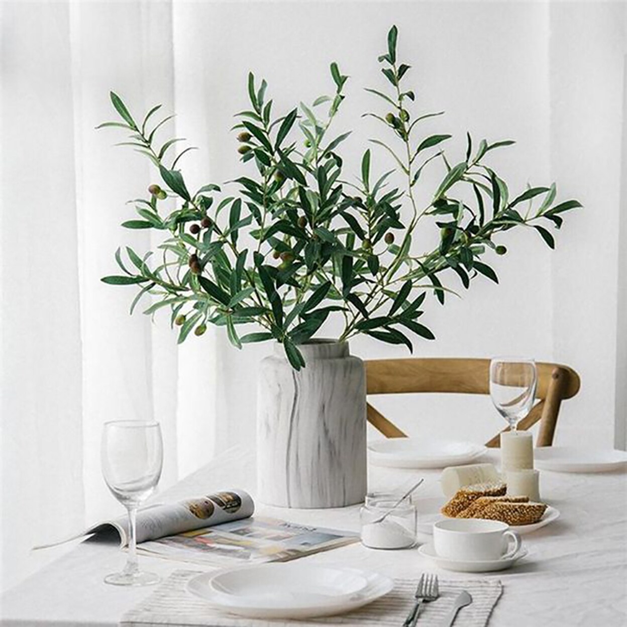 Vivid Anti-Fade Cloth Artificial Plant Hexagonal Olive Leaf Branch Imitation Plant