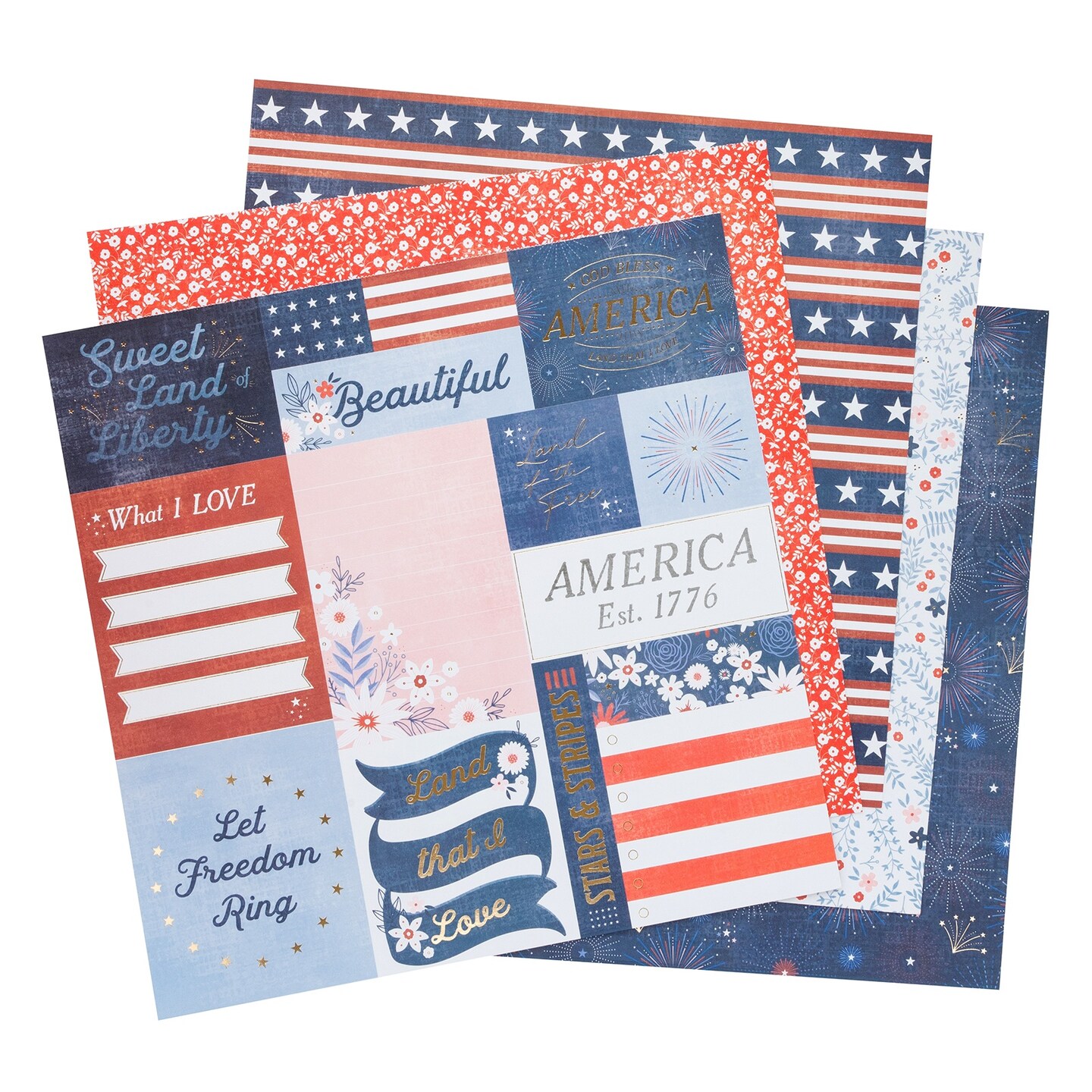 American Crafts Double-Sided Paper Pad 12"x12" 24/Pkg-Gold Foil, Flags And Frills