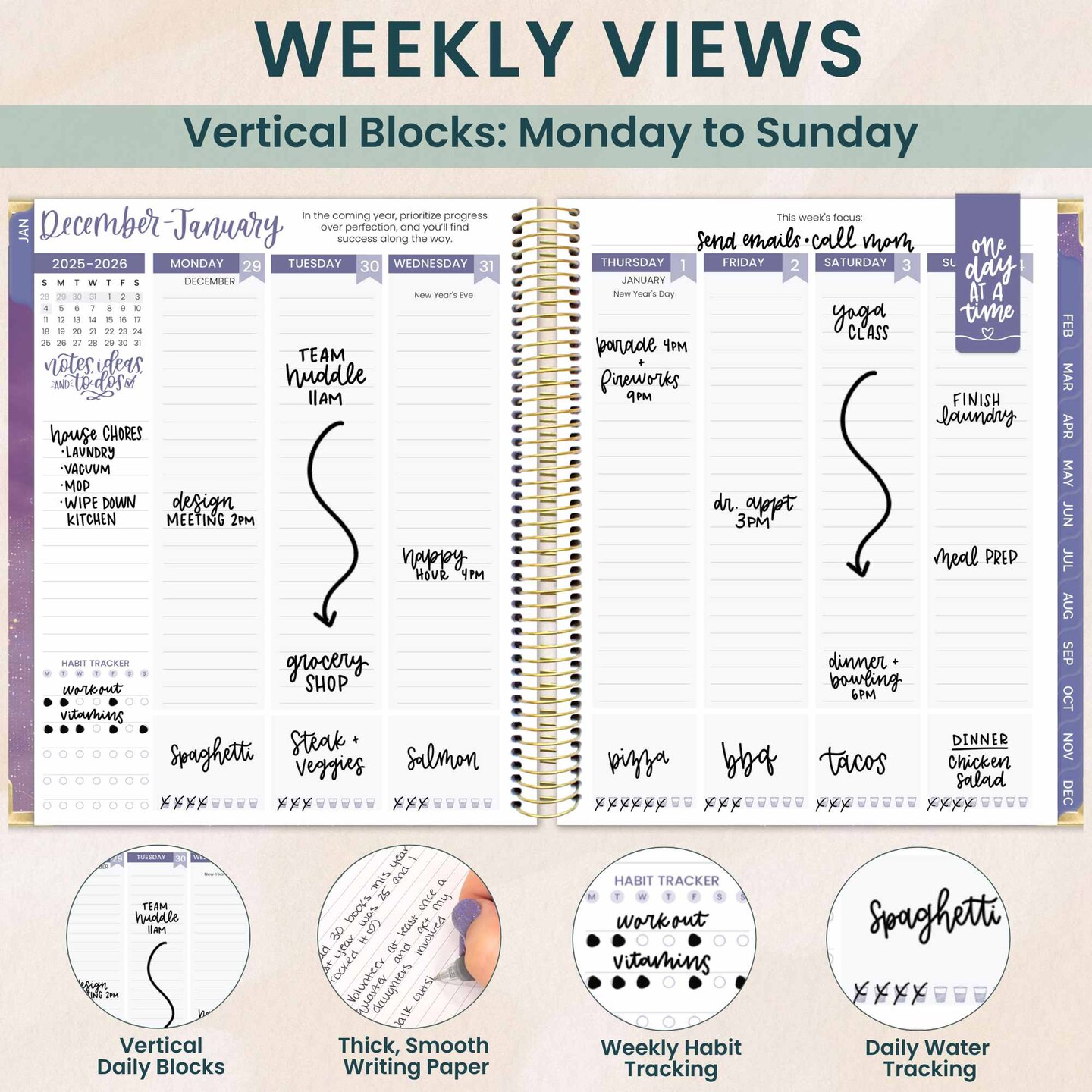 bloom daily planners 2026 Hard Cover Weekly &#x26; Monthly Vision Planner, 7.5&#x22; x 9&#x22;, Good Things Are Coming