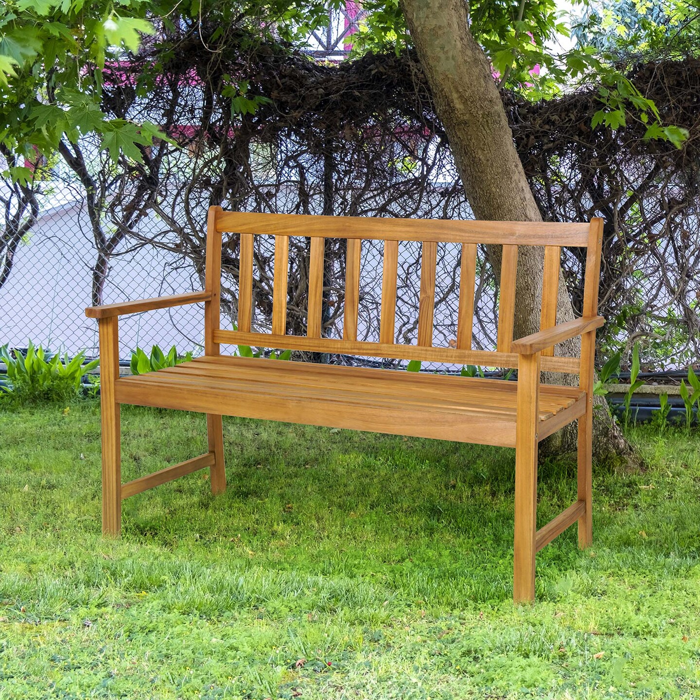 Costway 2-Person Slatted Bench Patio Acacia Wood Loveseat 800 Lbs Outdoor Natural