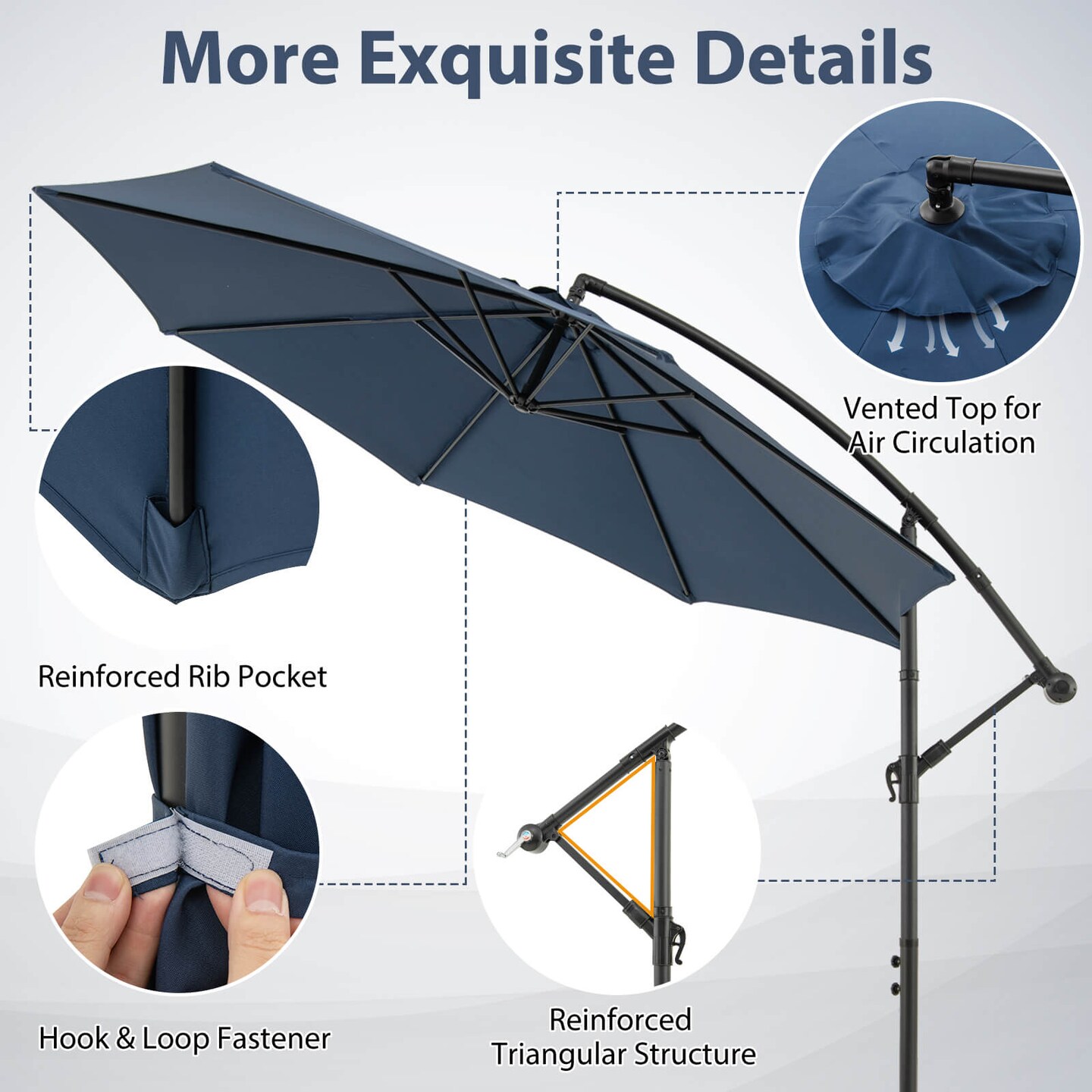 Costway 10' Hanging Umbrella Patio Sun Shade Offset Outdoor Market W/ Cross Base Blue