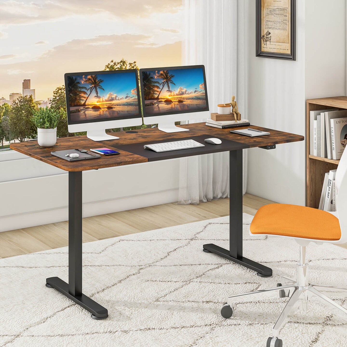 Costway Electric Height Adjustable Standing Desk, Sit to Stand Computer Workstation Home Office Desk
