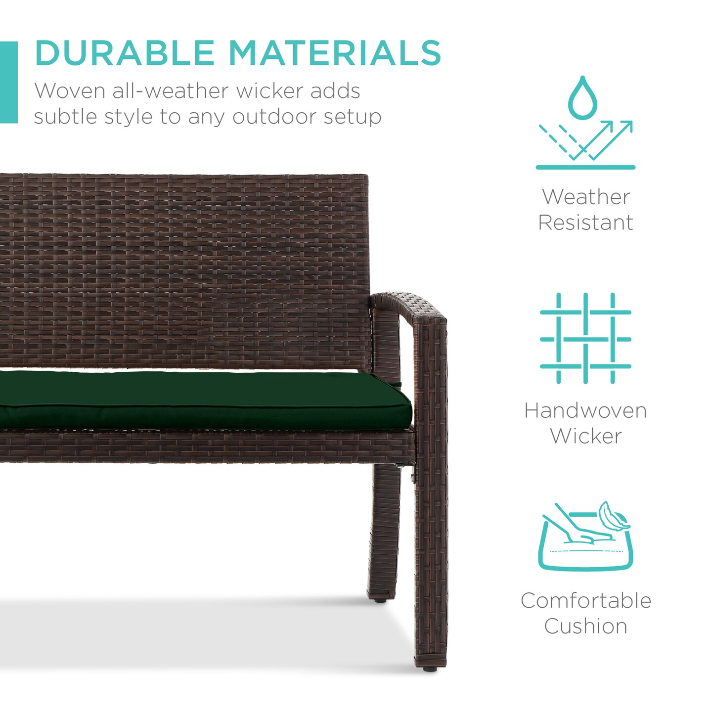 Best Choice Products 2-Person Outdoor Wicker Bench Garden Patio Porch Furniture w/ 700lb Capacity, Cushion