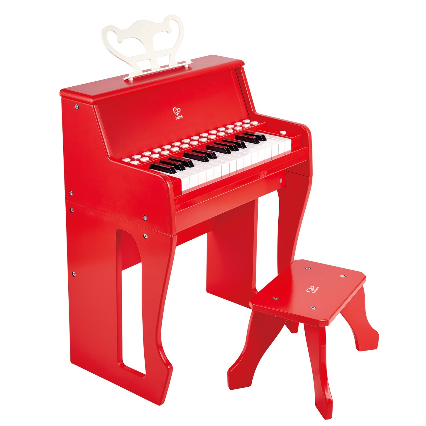 Hape: Learn With Lights Piano w/ Stool - Red - Wooden Electric Musical Toy, 25 Light-Up Keys, Demo Tunes, Record &#x26; Playback, Instrument, Kids Ages 3+