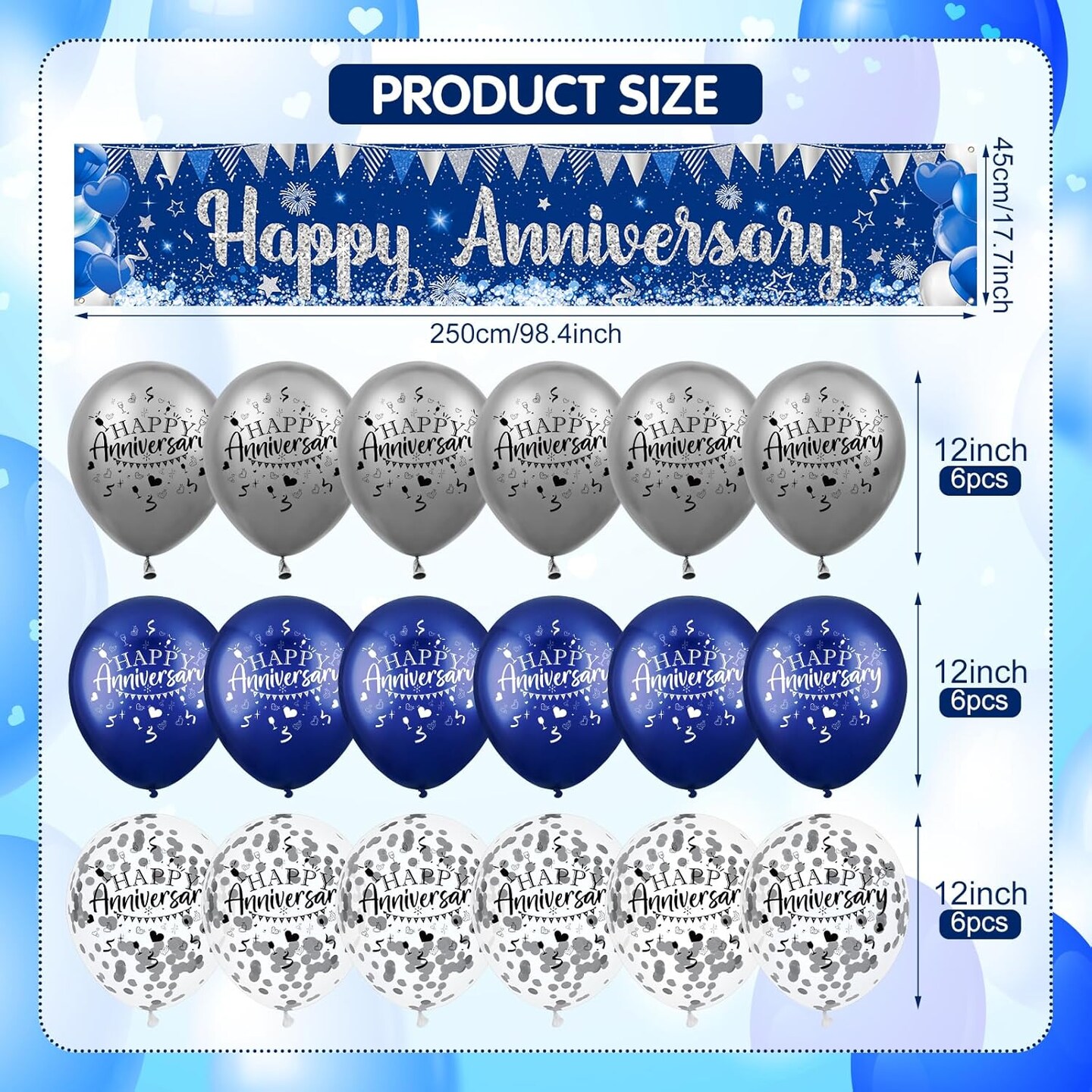 Blue Happy Anniversary Decorations - Banner and 18pcs Balloons (Happy Anniversary)