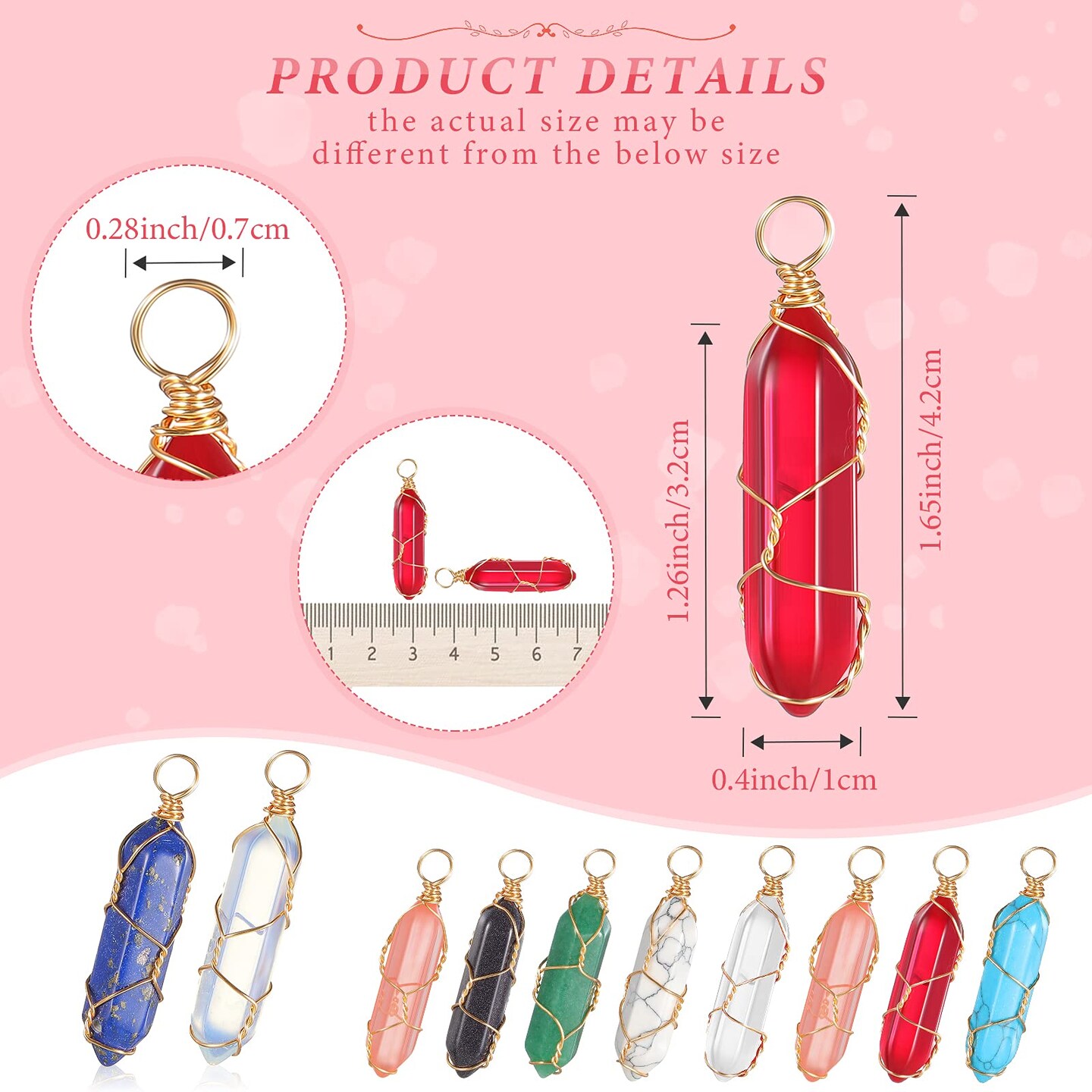 16 Pieces Healing Crystal Pendant Hexagonal Natural Crystal Pendant Pointed Quartz Gemstone Pendant Wire Wrapped Charms for Necklace Jewelry Making DIY Craft (Lovely Colors)