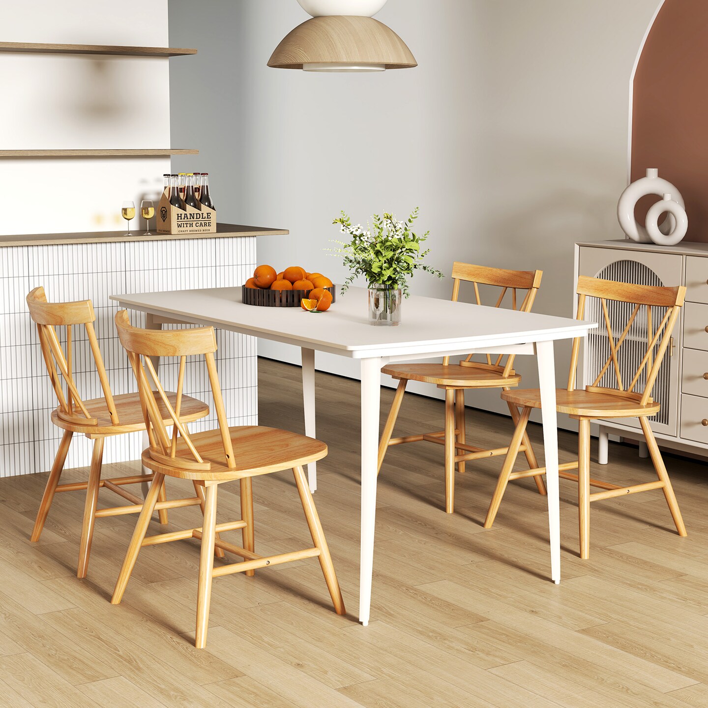 Farmhouse Dining Chair Set of 2, Rubber Wood Frame, Comfortable Seating for Kitchen and Dining Rooms