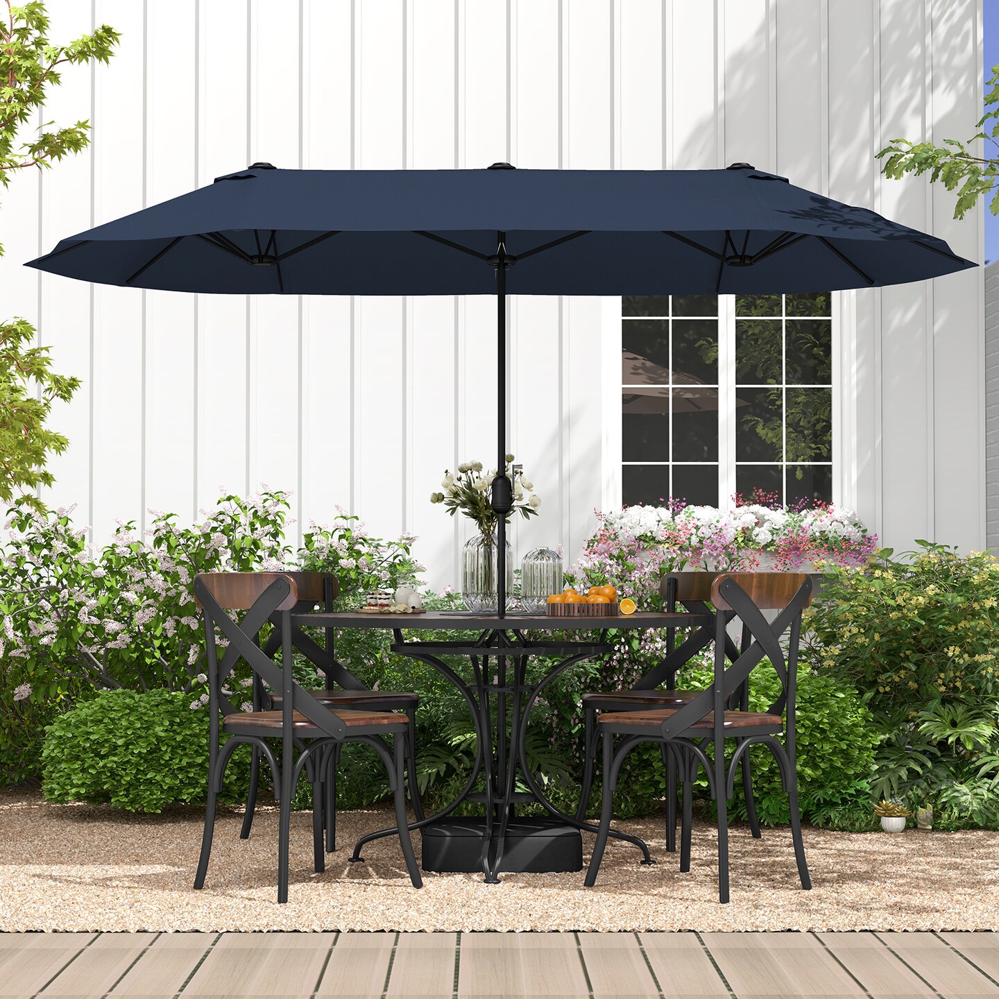 Polyester 13 Feet Double-Sided Patio Twin Table Umbrella with Crank Handle & UV Protection