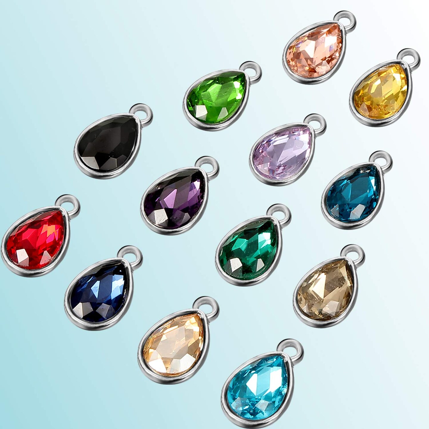52 Pieces Water Drop Pendants Crystal Beads Pendants Charms Rhinestone Teardrop Jewelry Findings for Women DIY Necklace Jewelry Making, 7 x 10 mm, 13 Colors