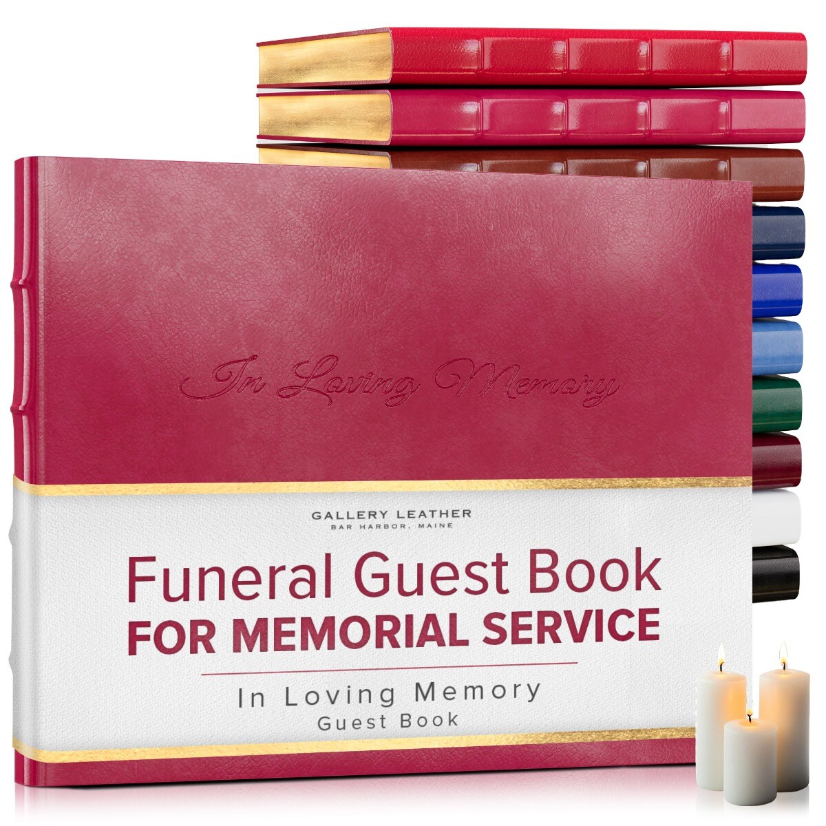 Gallery Leather Guest Book Funeral, In Loving Memory, Memorial, 192 Lined Pages, Bonded Leather, Hardcover