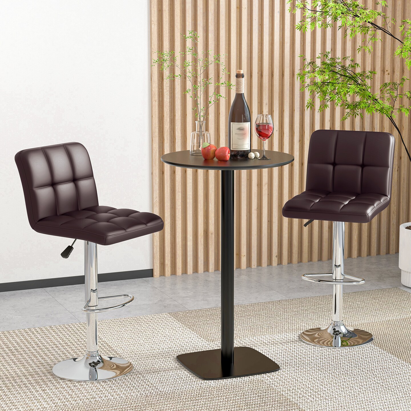 Modern Bar Stools Set of 2 with Back Support, Heavy-Duty Metal Base, Footrest, and Adjustable Height