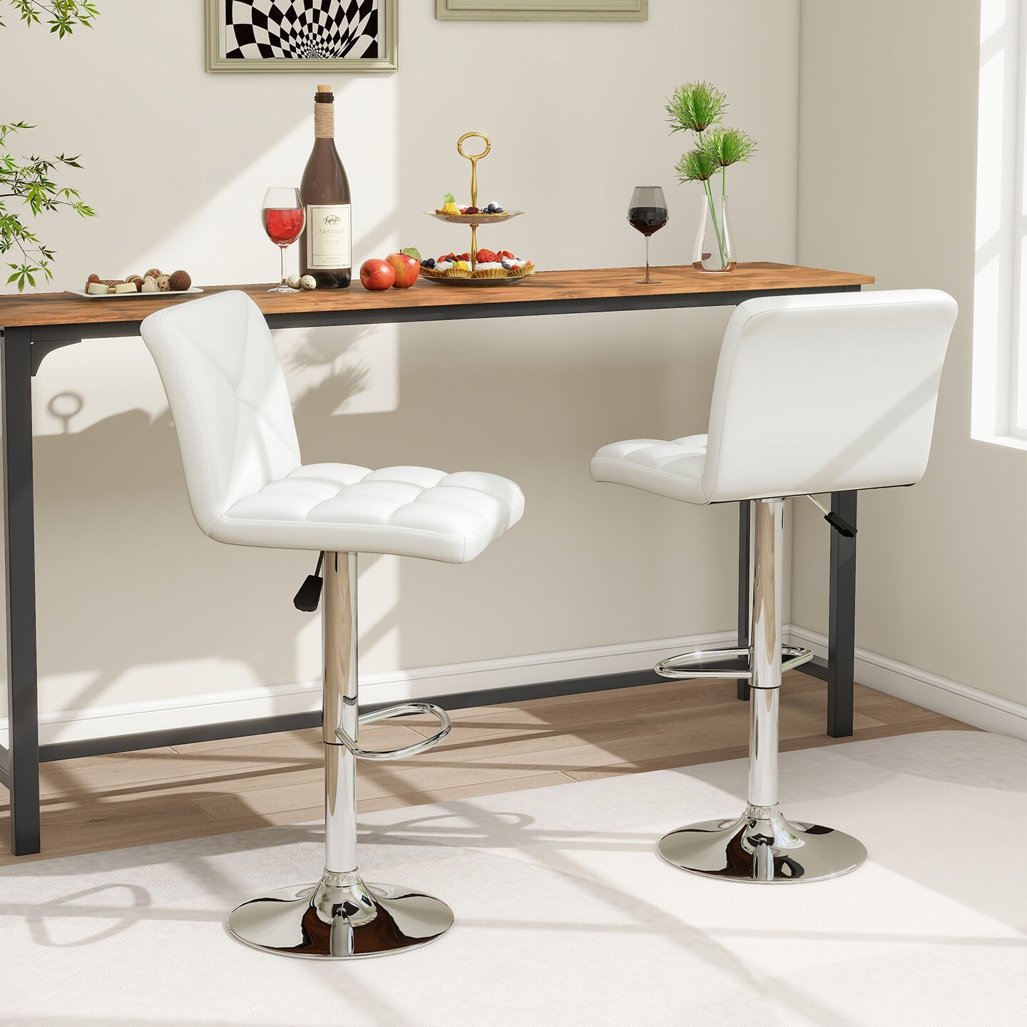 PU Leather Bar Stools Set of 2 with Backrest, Adjustable Height, Modern Design, Comfortable Seating