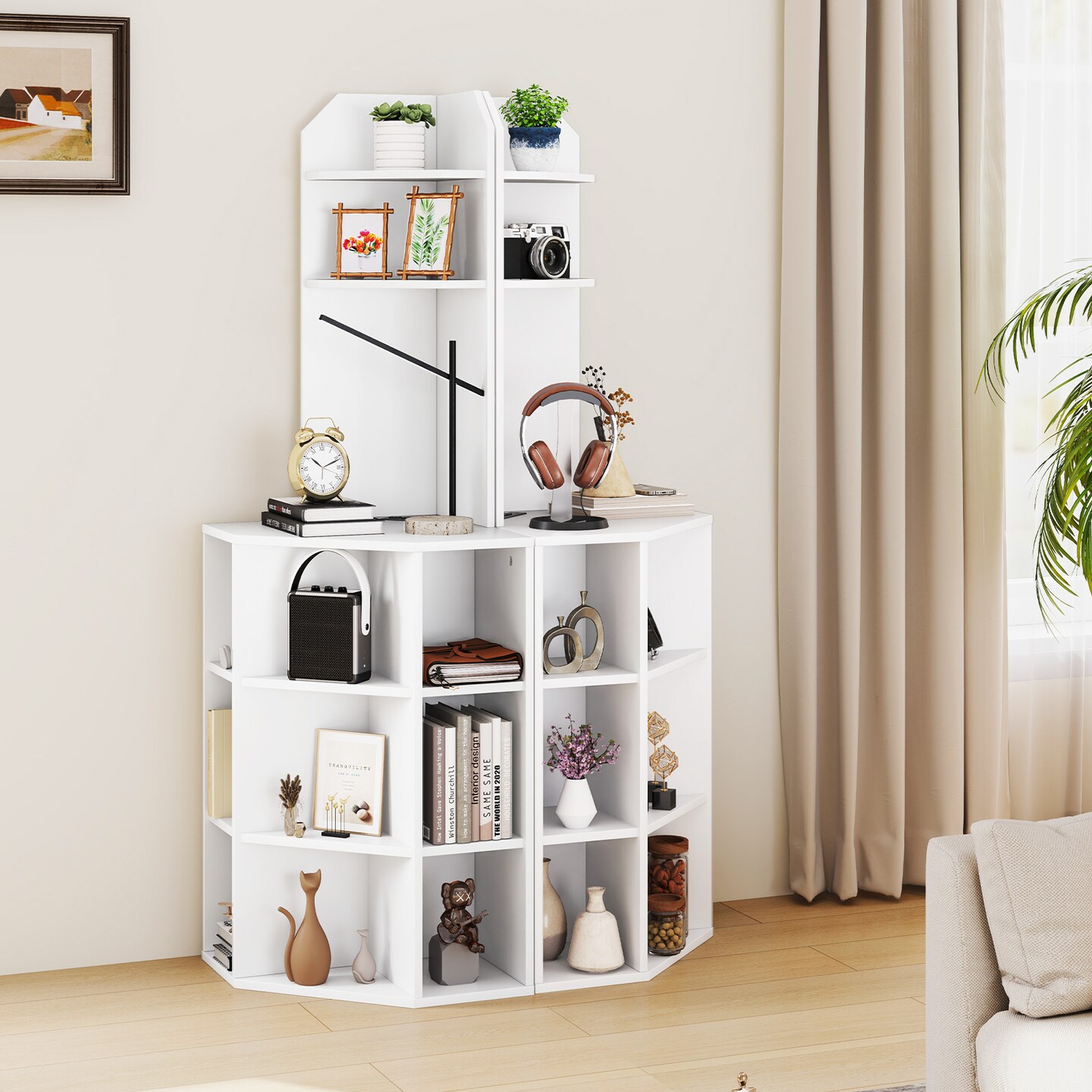 6-Tier Corner Shelf with Charging Station and 2 USB Ports Perfect for Any Room