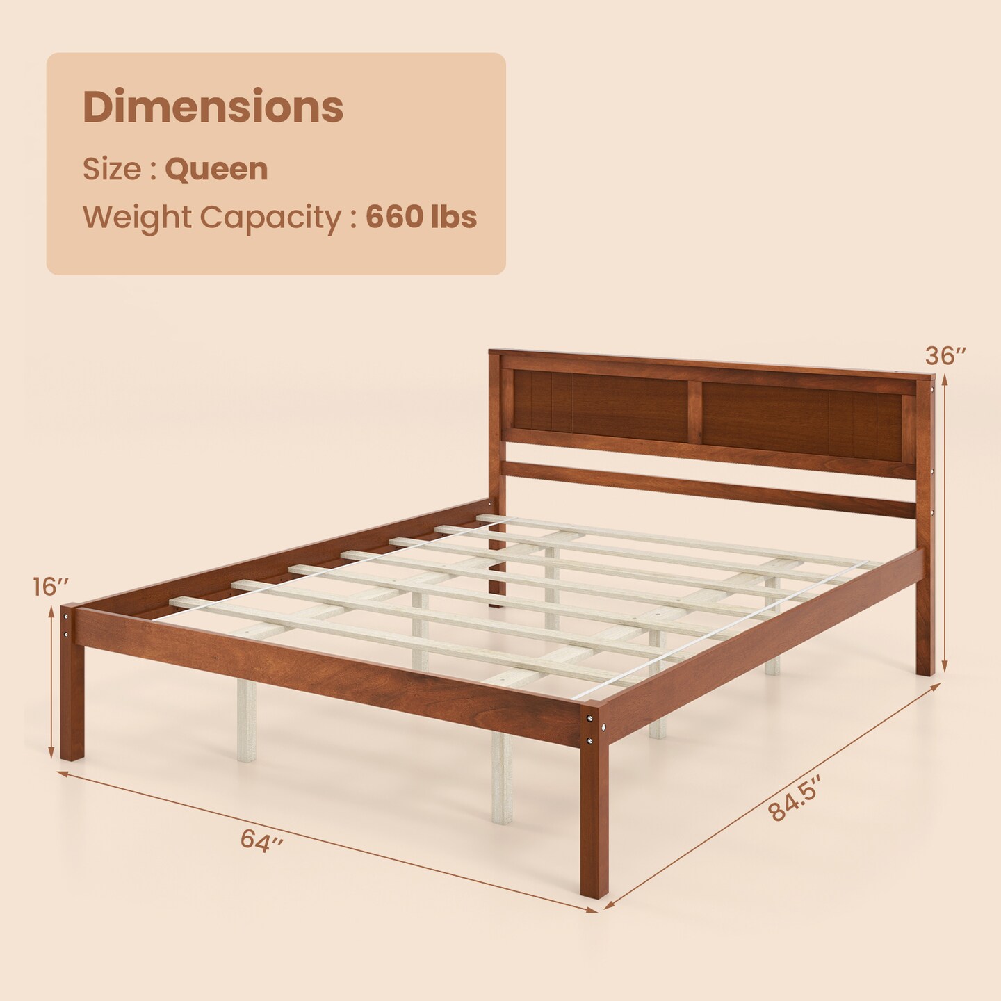 Metal Twin/Full/Queen Size Bed Frame with Wooden Headboard and Slat Support