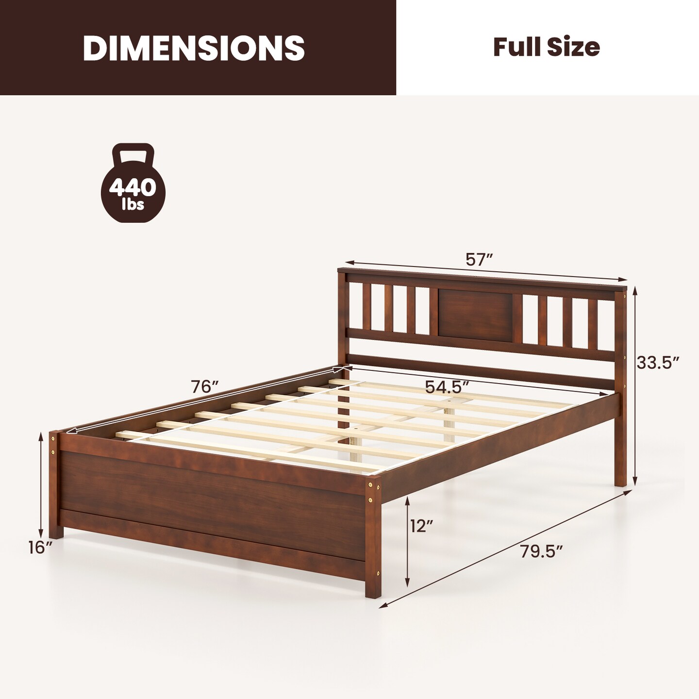 Wooden Platform Bed with Headboard and Slat Support