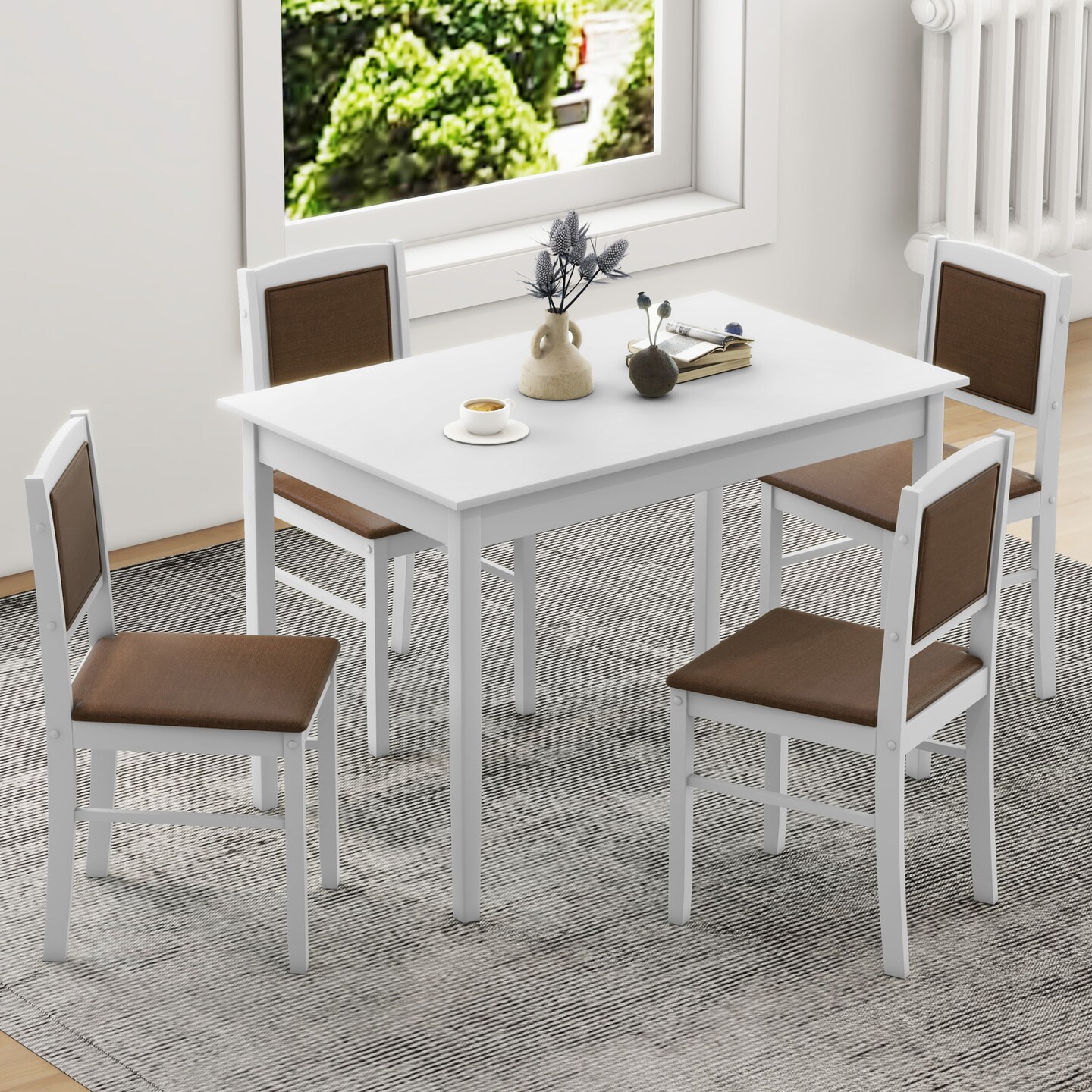 5-Piece Dining Set for 4 with Rubber Wood Legs, Compact Design for Small Dining Room