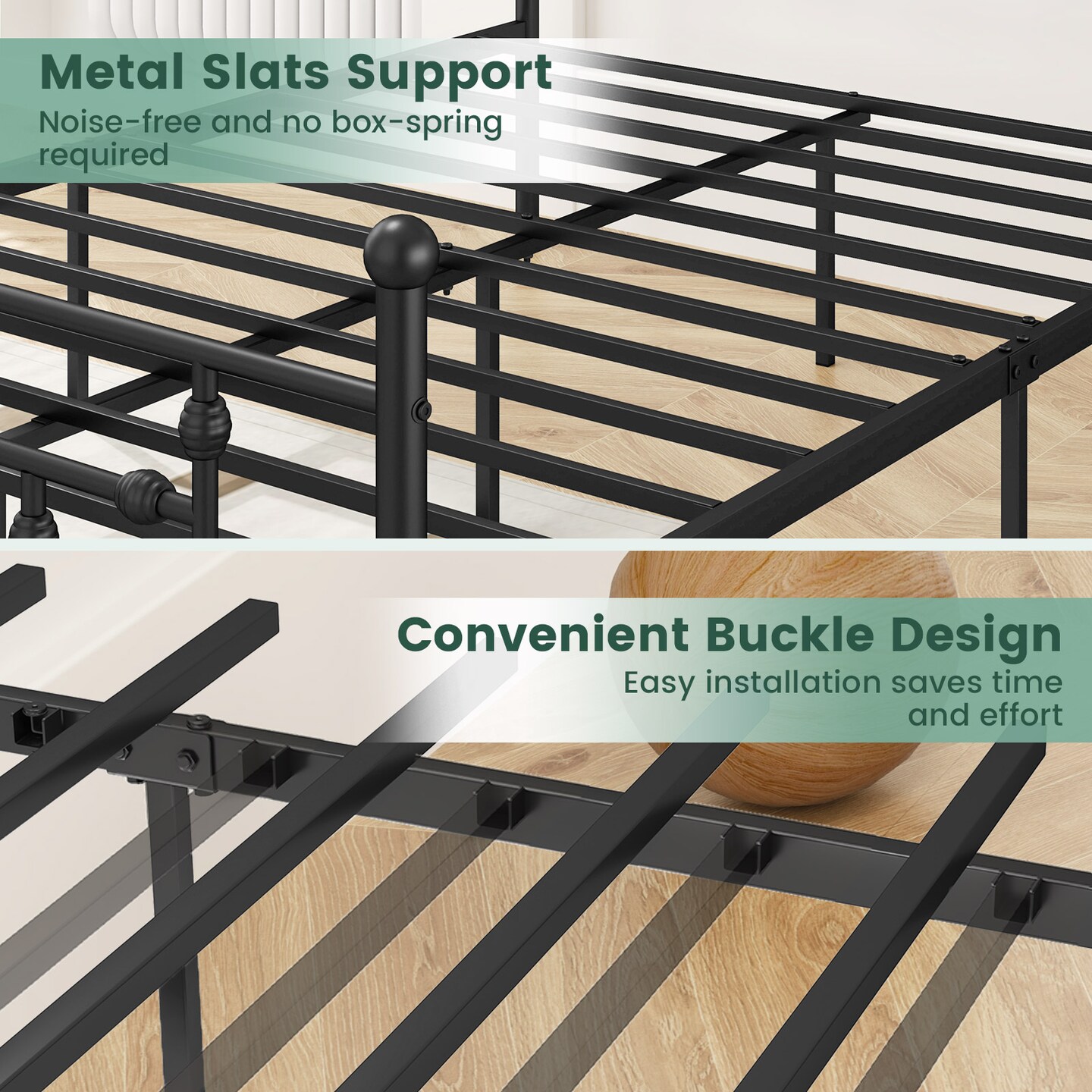 Heavy-duty Metal Bed Frame with Headboard