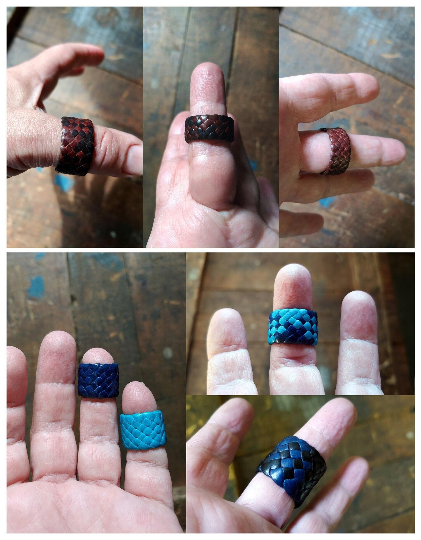 His Hers Rings Set, 2 Braided Leather Rings, Men's Women's Woven Wedding Bands, Couples Vow Renewal 3rd Leather Anniversary, No Metal KAMA product 3