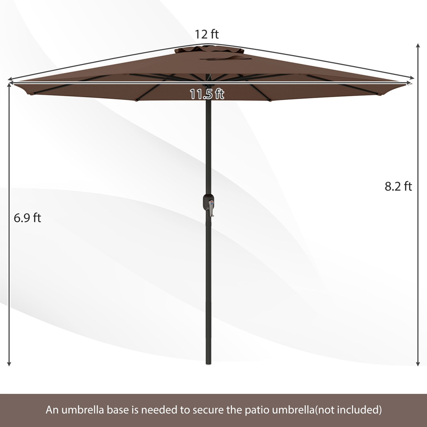 12 Feet Patio Umbrella, Fabric, Crank Handle, 8 Sturdy Ribs, Outdoor Shade for Garden &#x26; Deck
