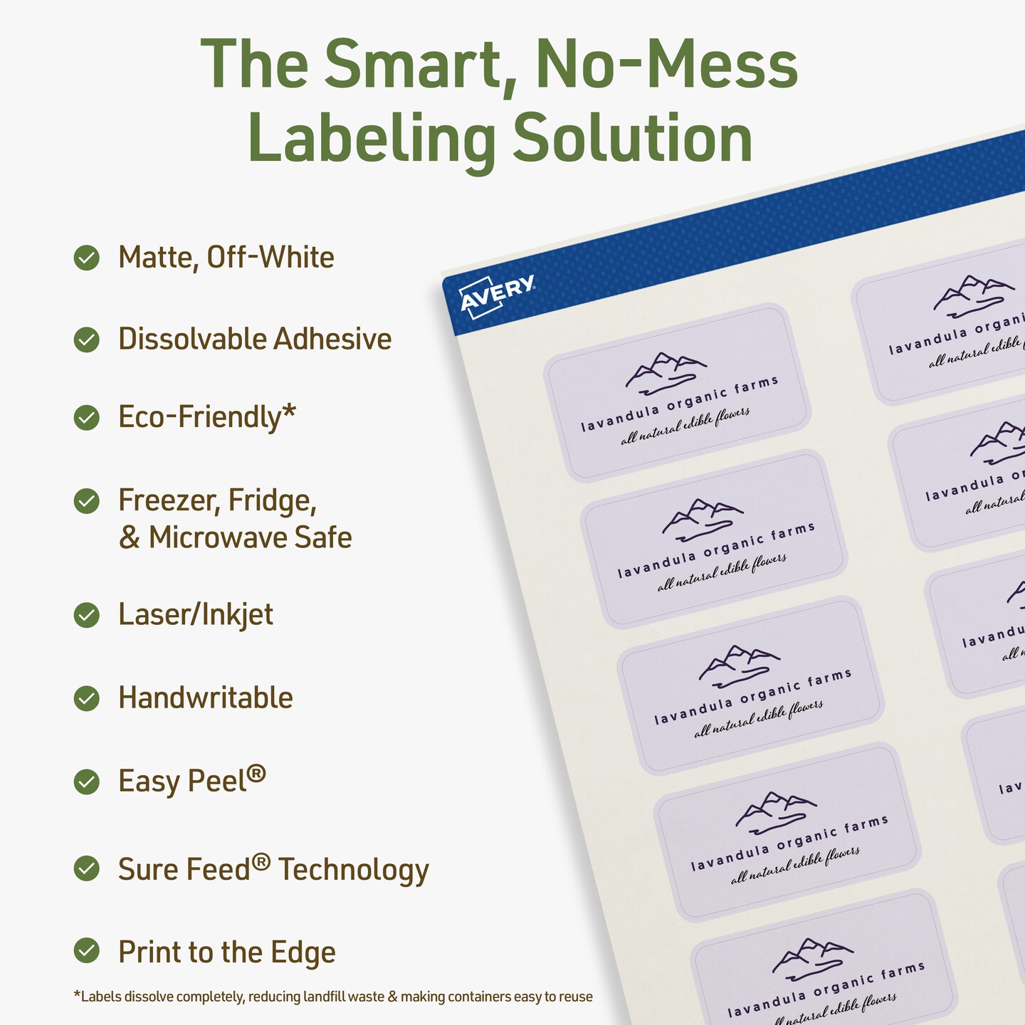 Avery Dissolvable Labels, 1&#x22; x 2&#x22; Rectangle