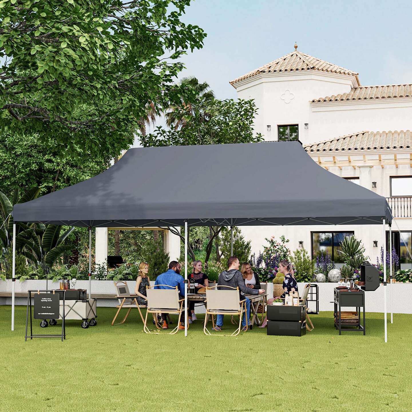 Costway 10 x 20 FT Pop-up Canopy UPF50+ Sun Protection Tent with Carrying Bag Blue/Black/Grey/White/Pink