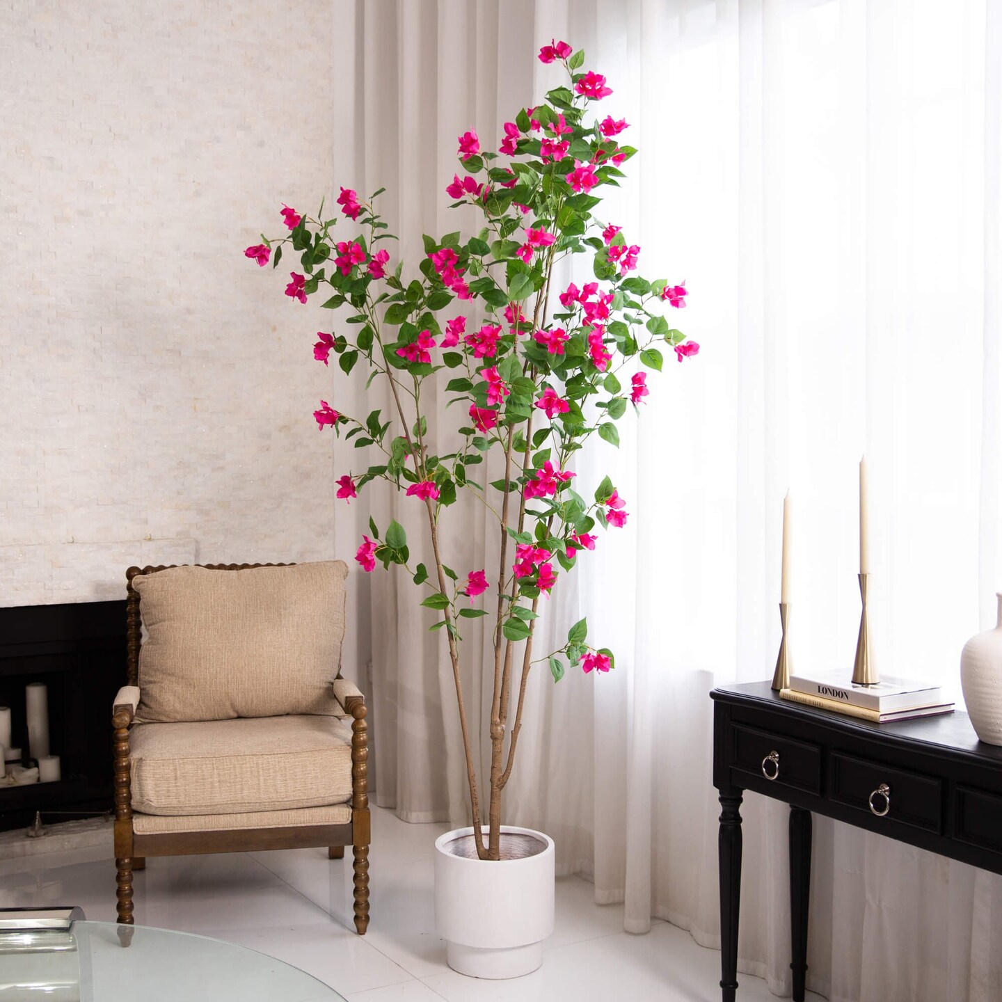 Nearly Natural Bougainvillea Artificial Potted Tree - 8&#x27; - Pink and Green