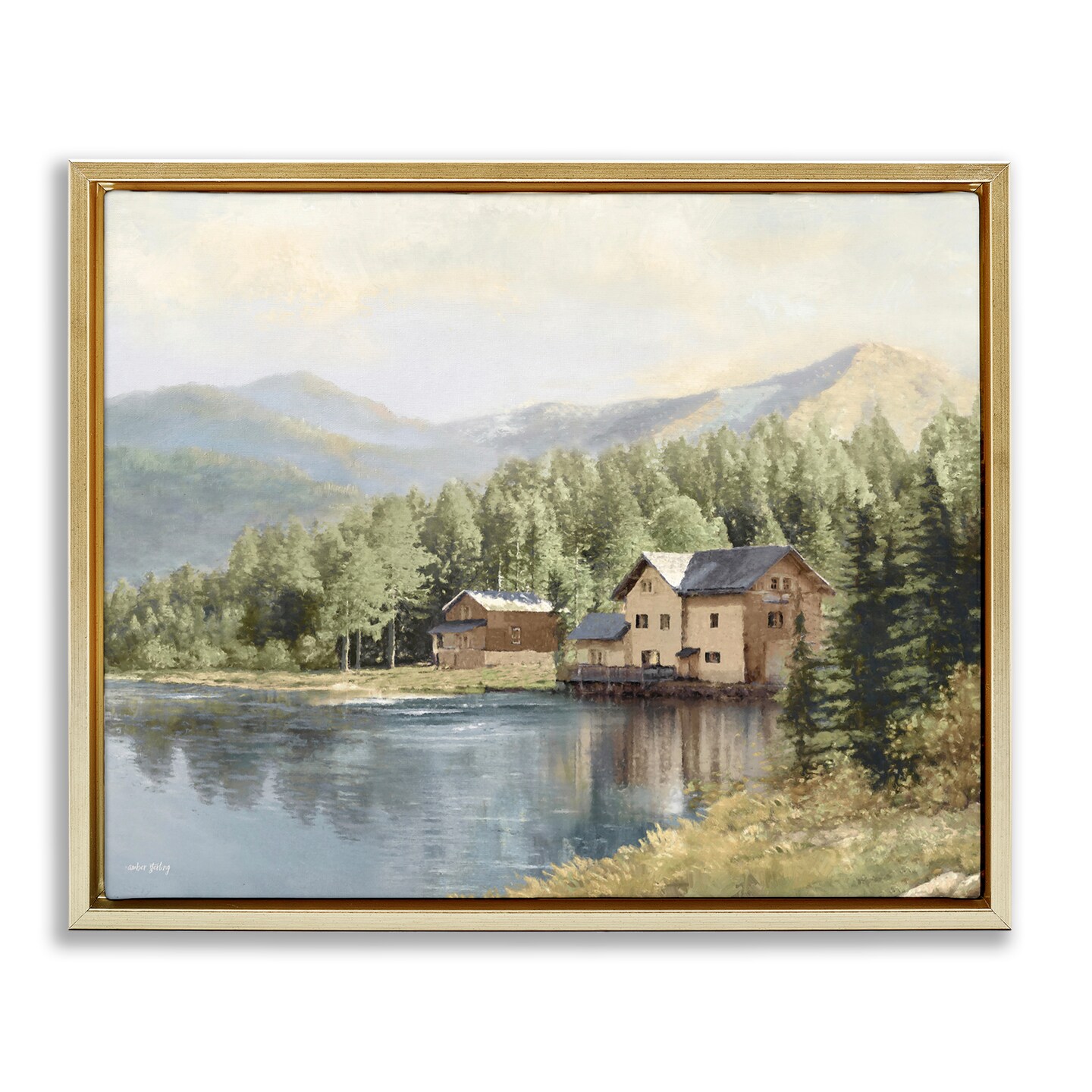 Stupell Industries Lakeside Cabin with Mountain View Floating Frame By Amber Sterling