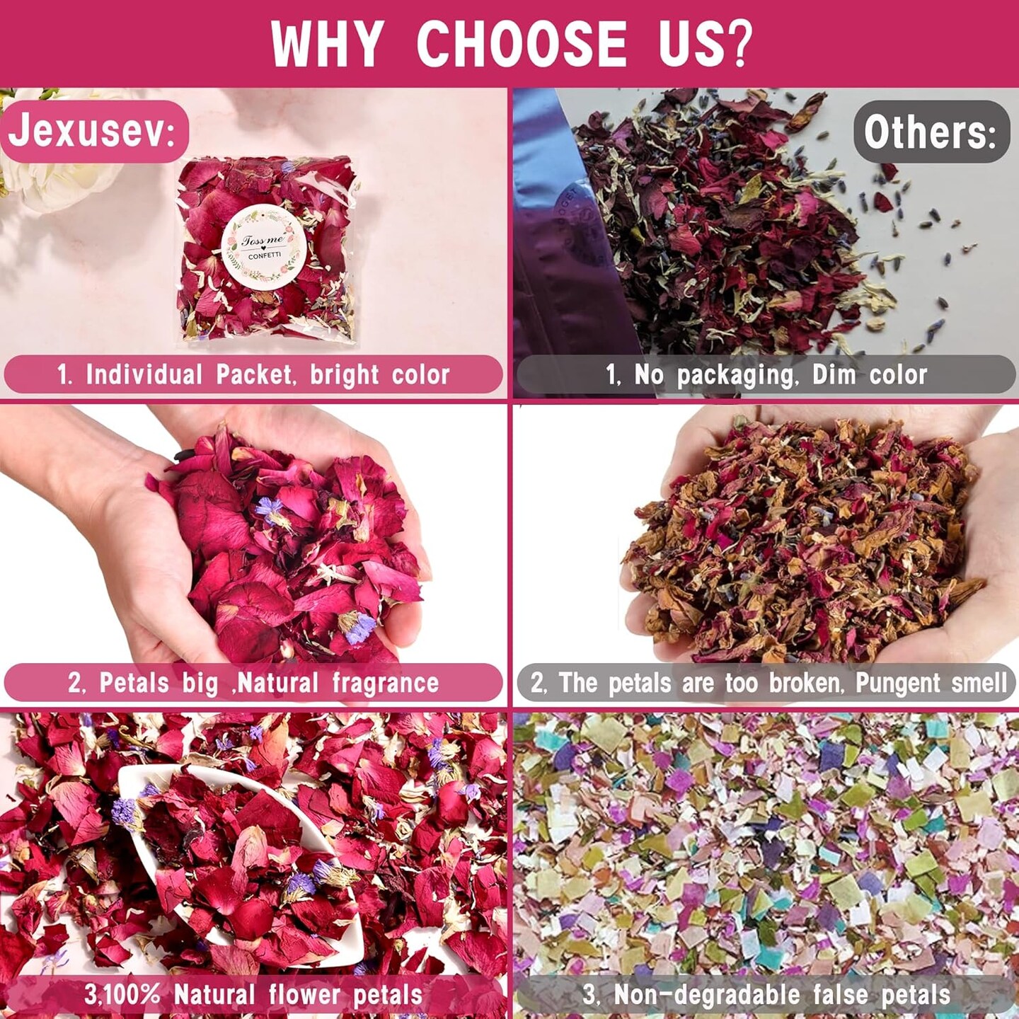 20 Pack Biodegradable Confetti, Dried Flower Petals (Red Rose &#x26; Lavender &#x26; Marigold)