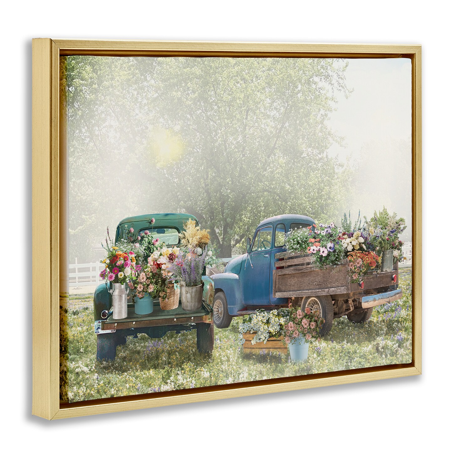 Stupell Industries Rustic Trucks with Country Flowers Floating Frame By Nan